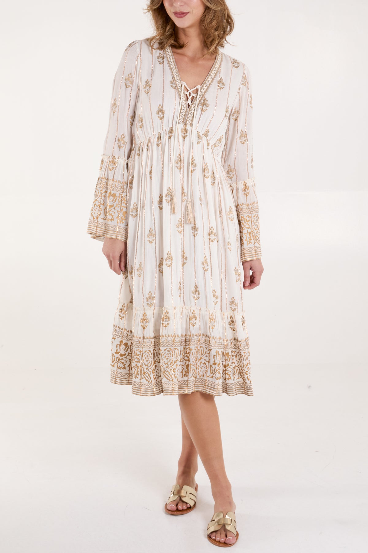 Gold Detail Tassel Midi Dress