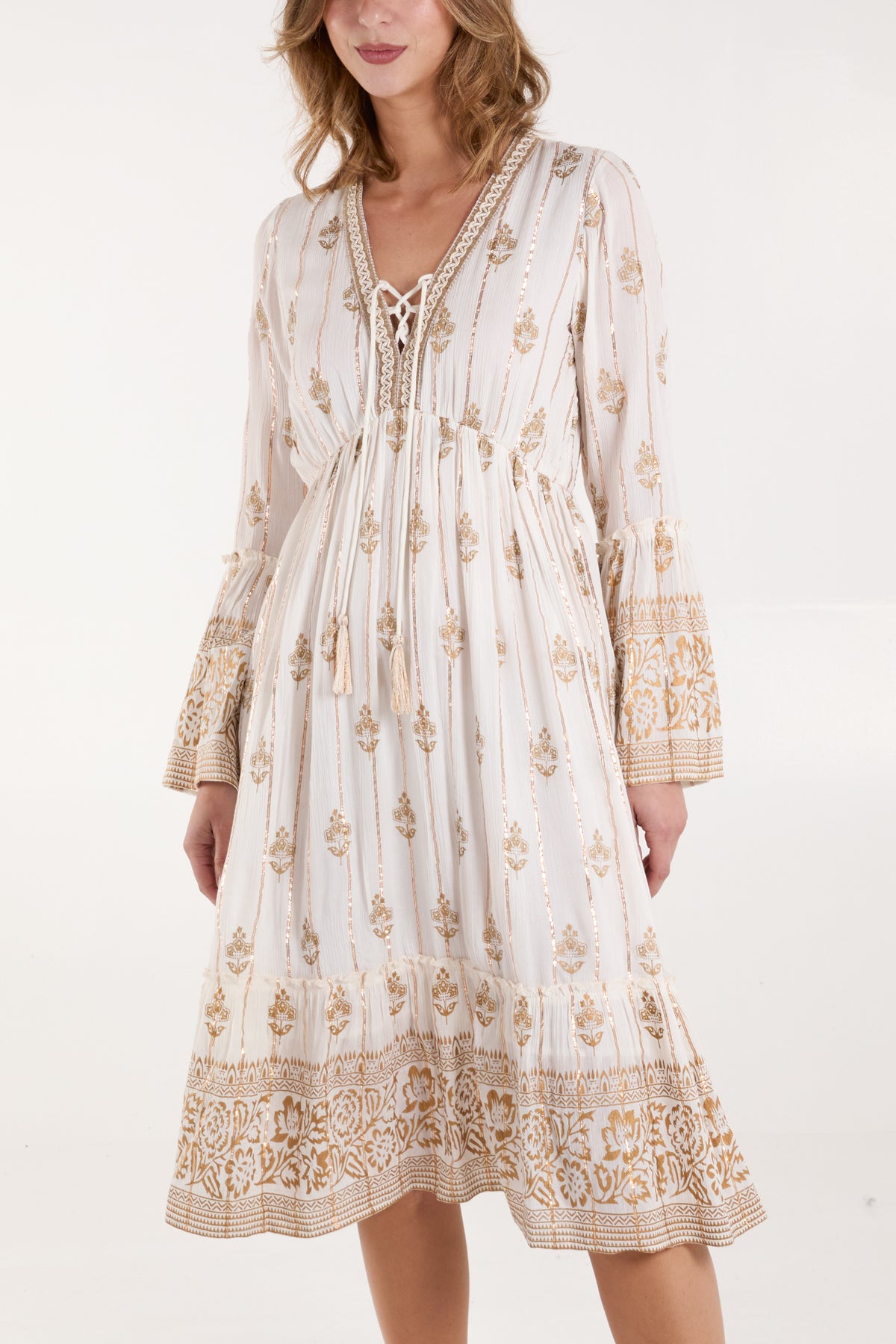 Gold Detail Tassel Midi Dress