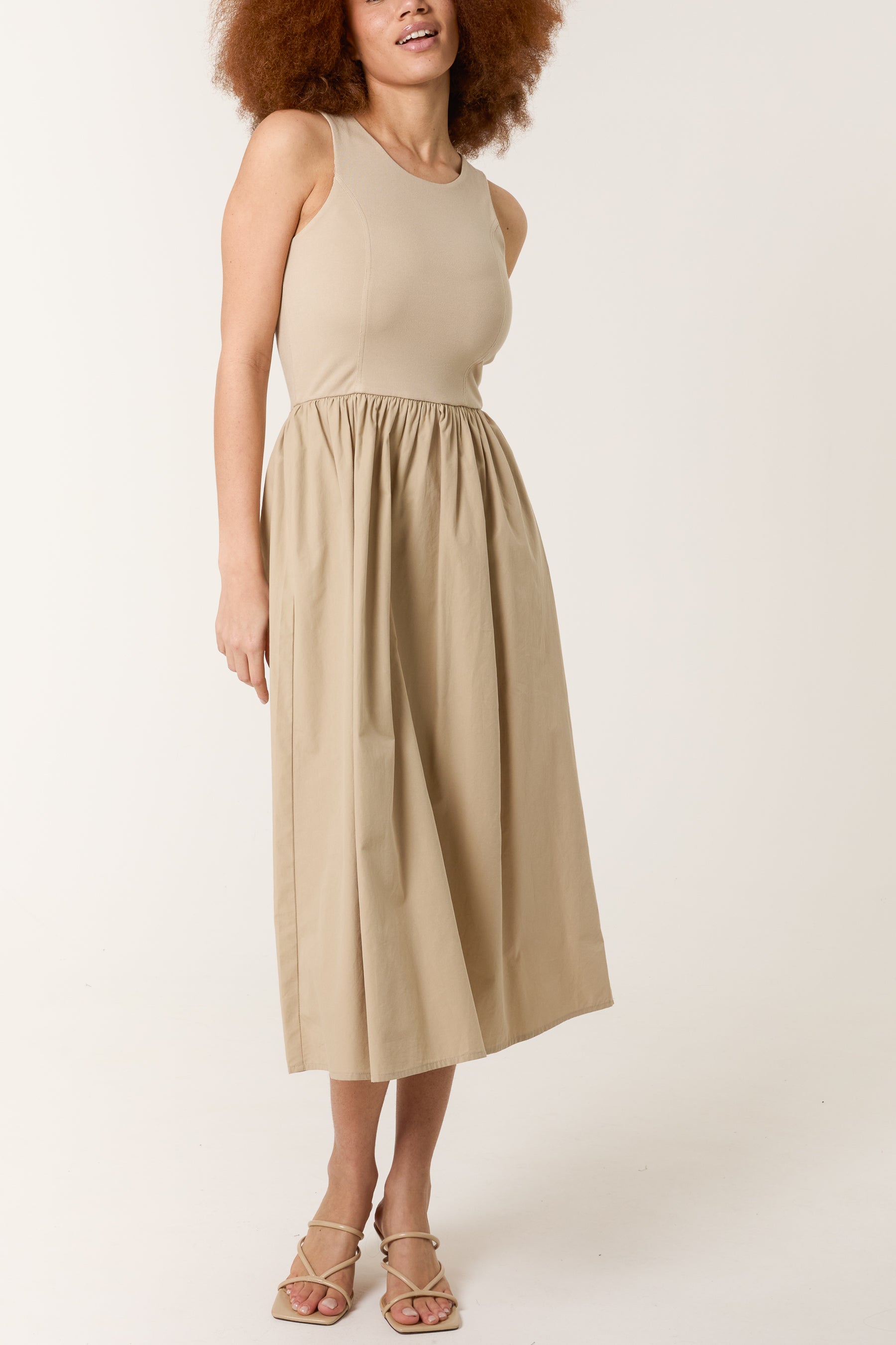 Mix Fabric Midi Dress
