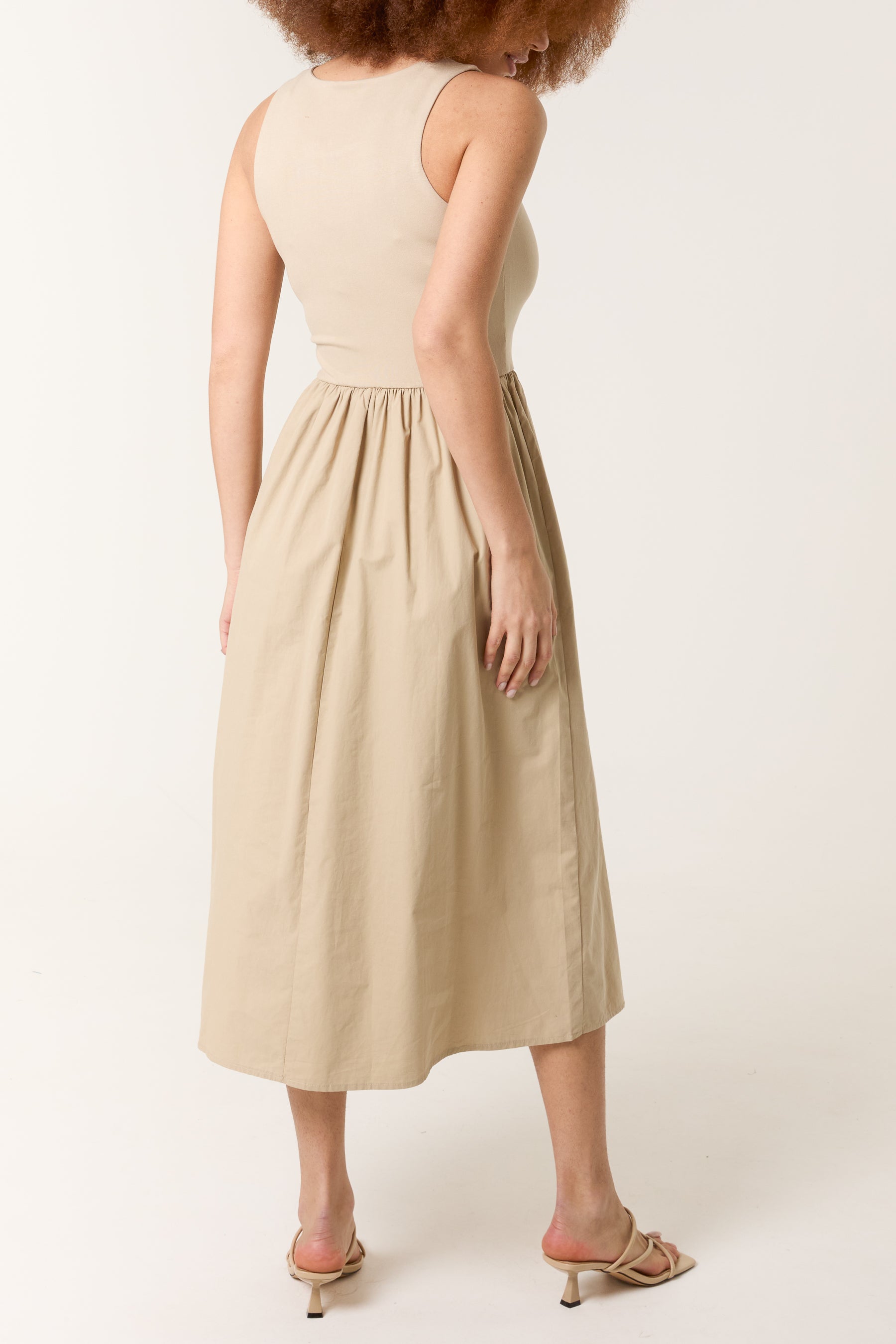 Mix Fabric Midi Dress