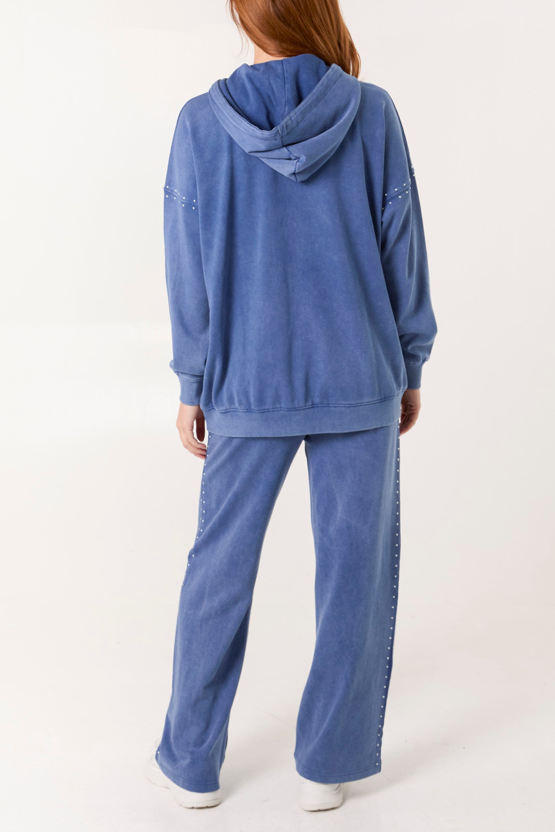 Acid Wash Studded Zip Front Hoodie Set
