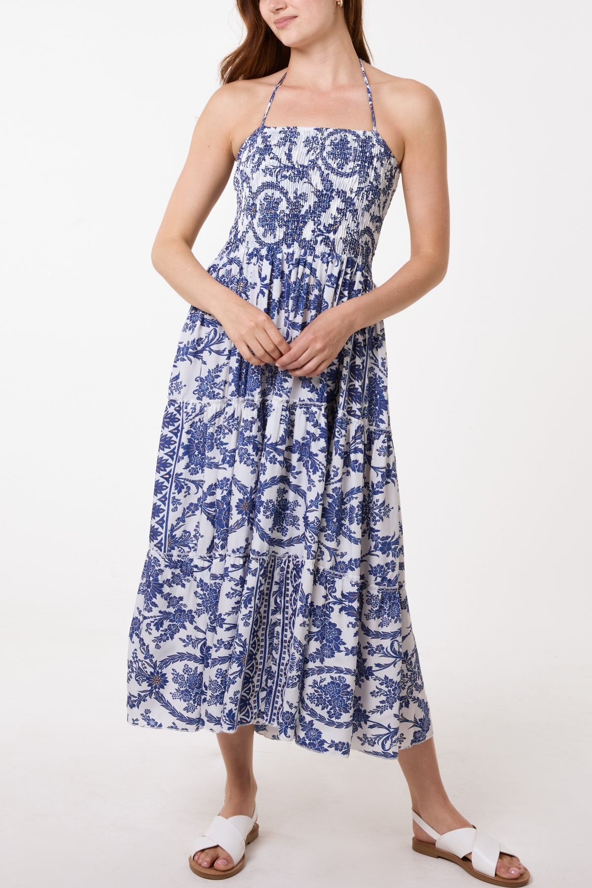 Vintage Floral Shirred Bust Tie Dress