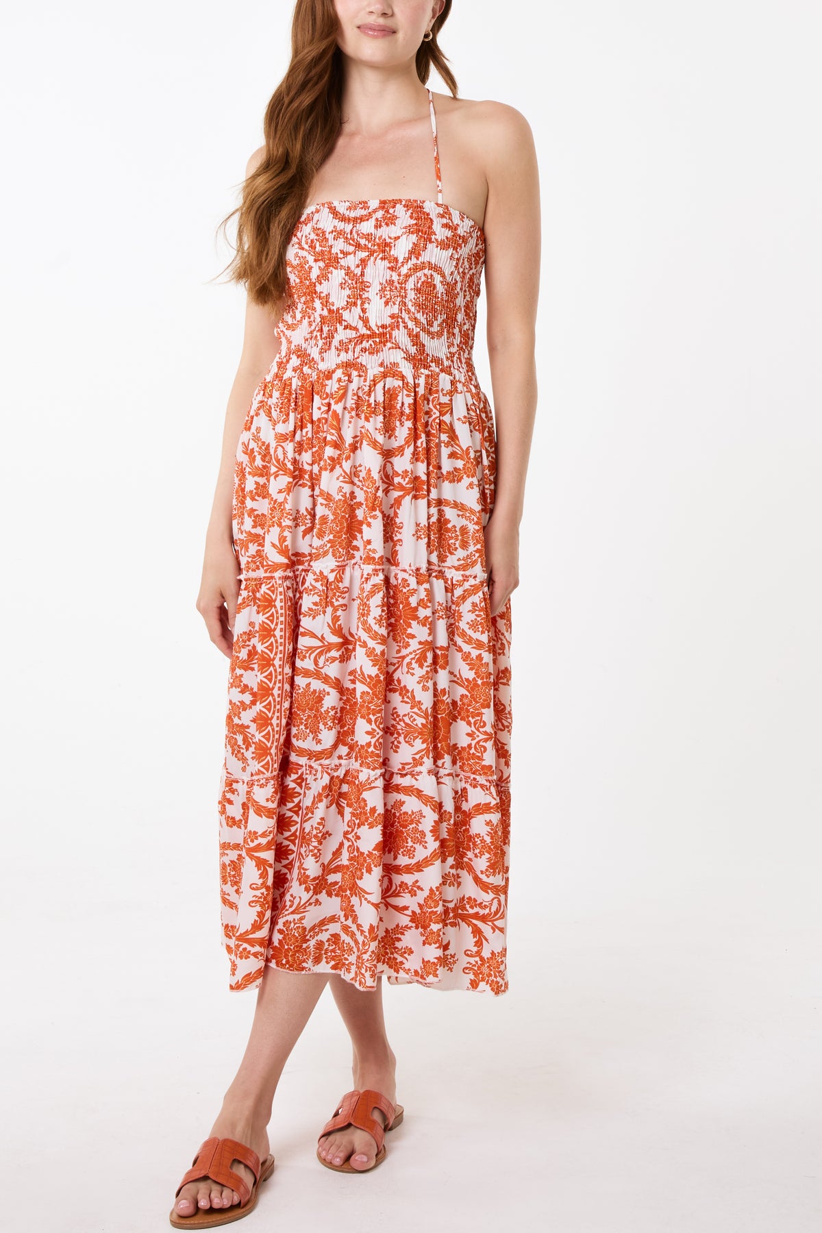 Vintage Floral Shirred Bust Tie Dress