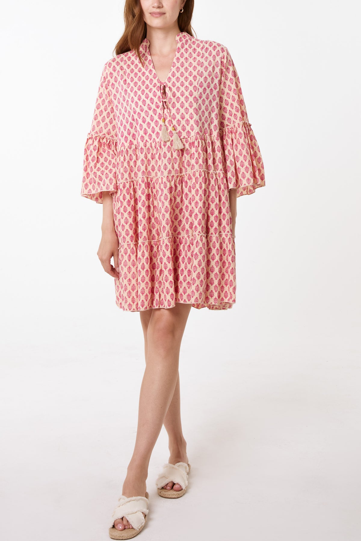 Fleur De Lis Tassel Smock Mini Dress