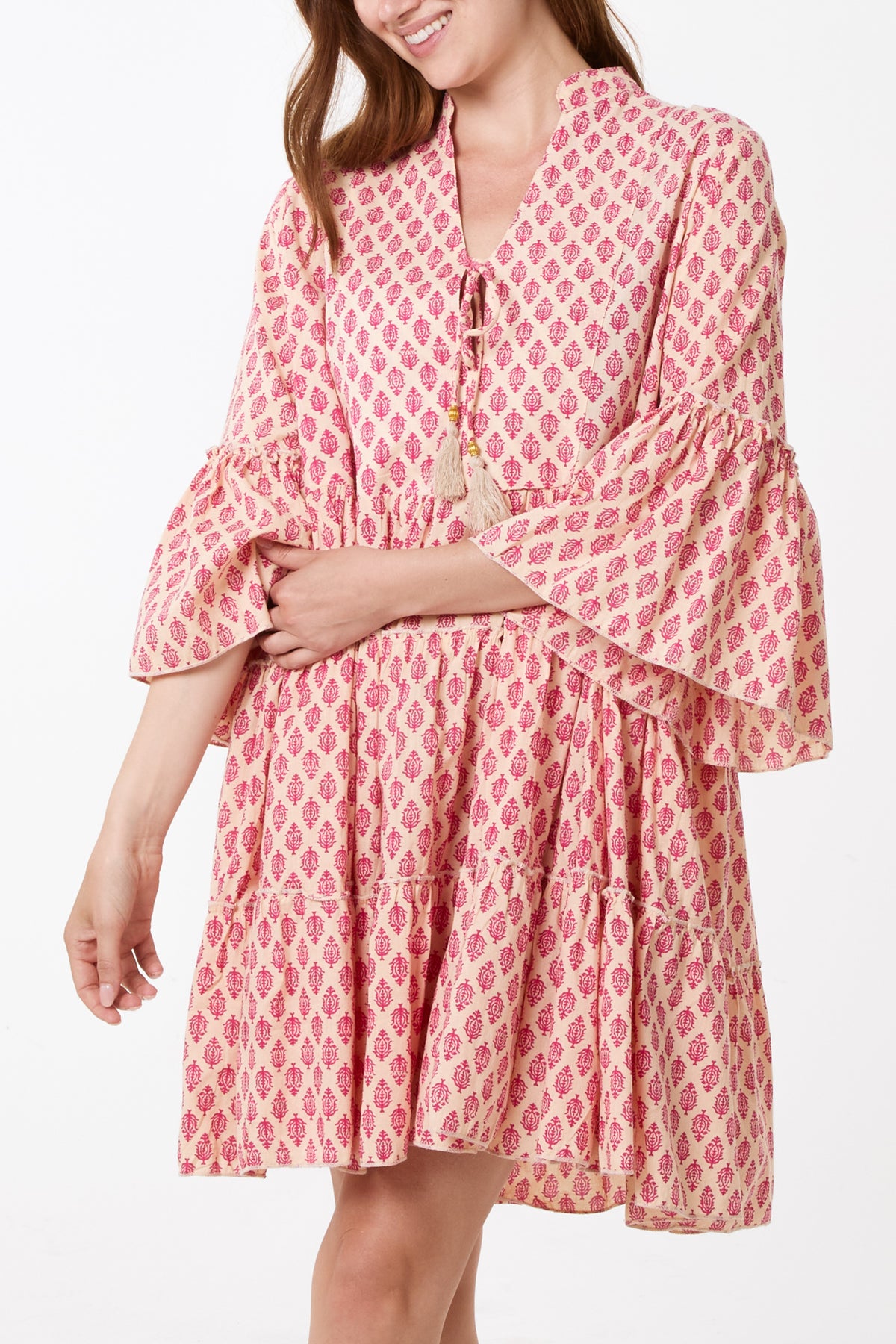 Fleur De Lis Tassel Smock Mini Dress