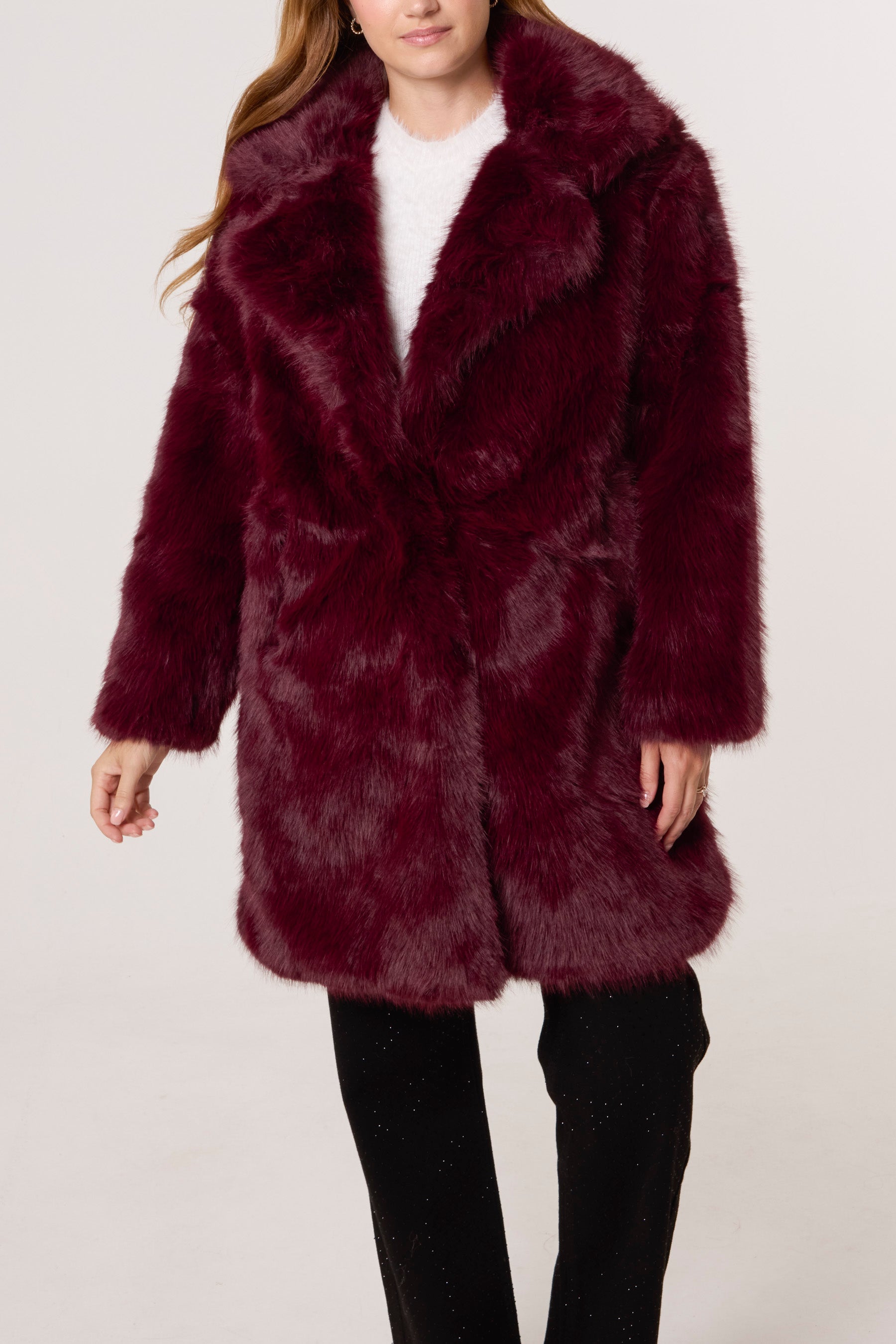 Faux Fur Mid Length Coat