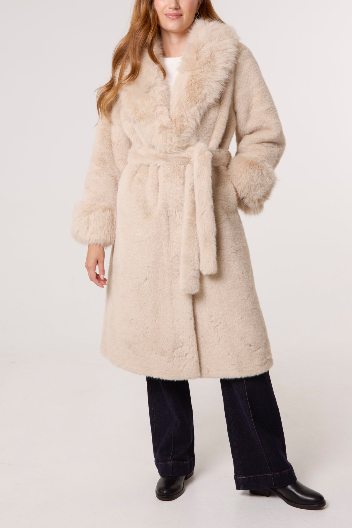Plush Faux Fur Belted Coat