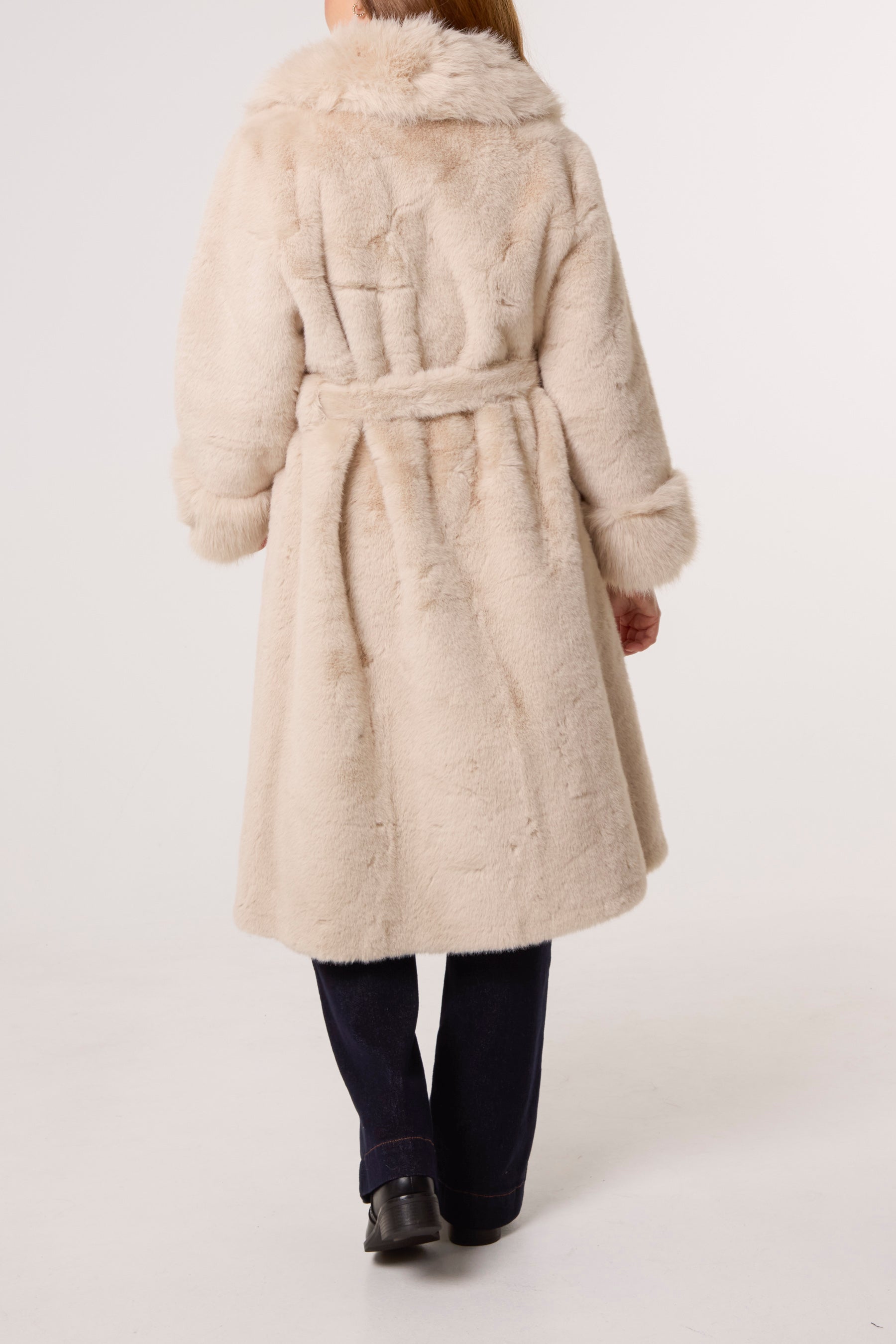 Plush Faux Fur Belted Coat