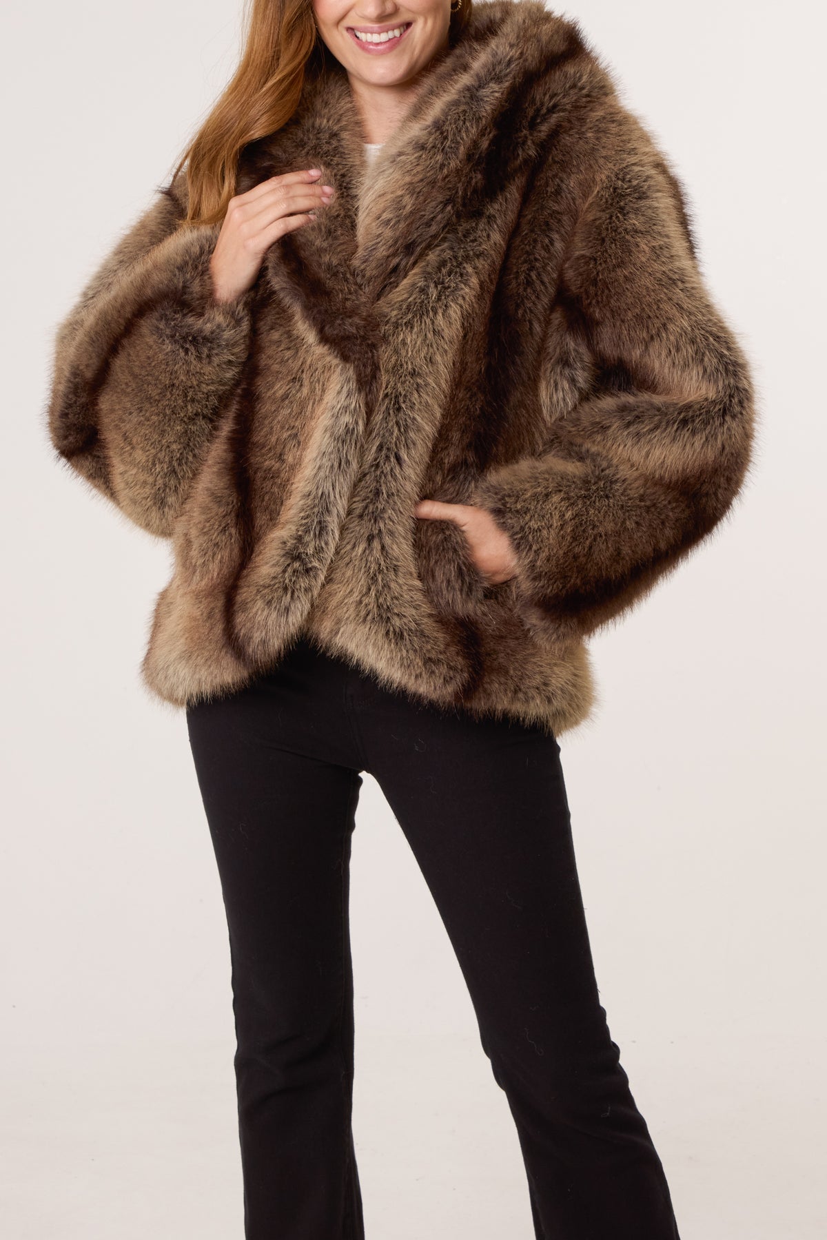 Two Tone Faux Fur Short Coat