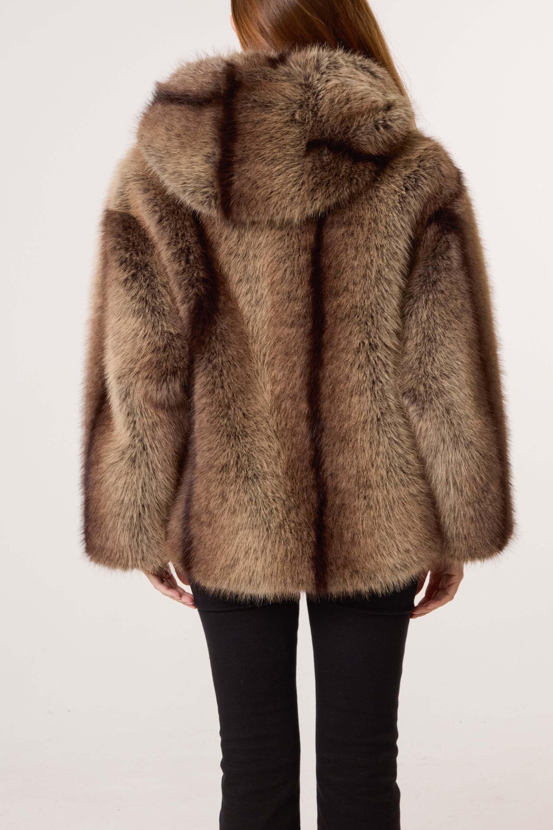 Two Tone Faux Fur Short Coat