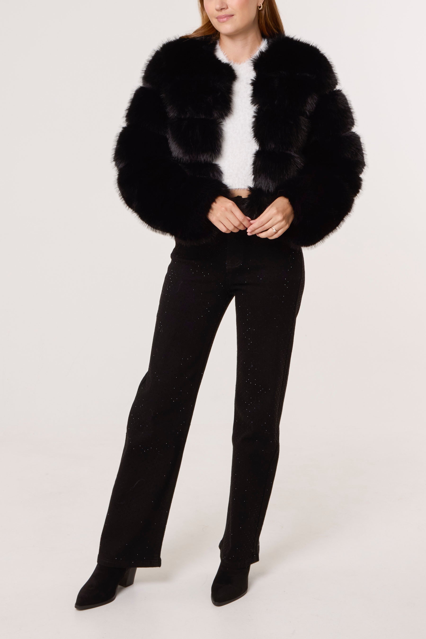 Faux Fur Panelled Cropped Coat