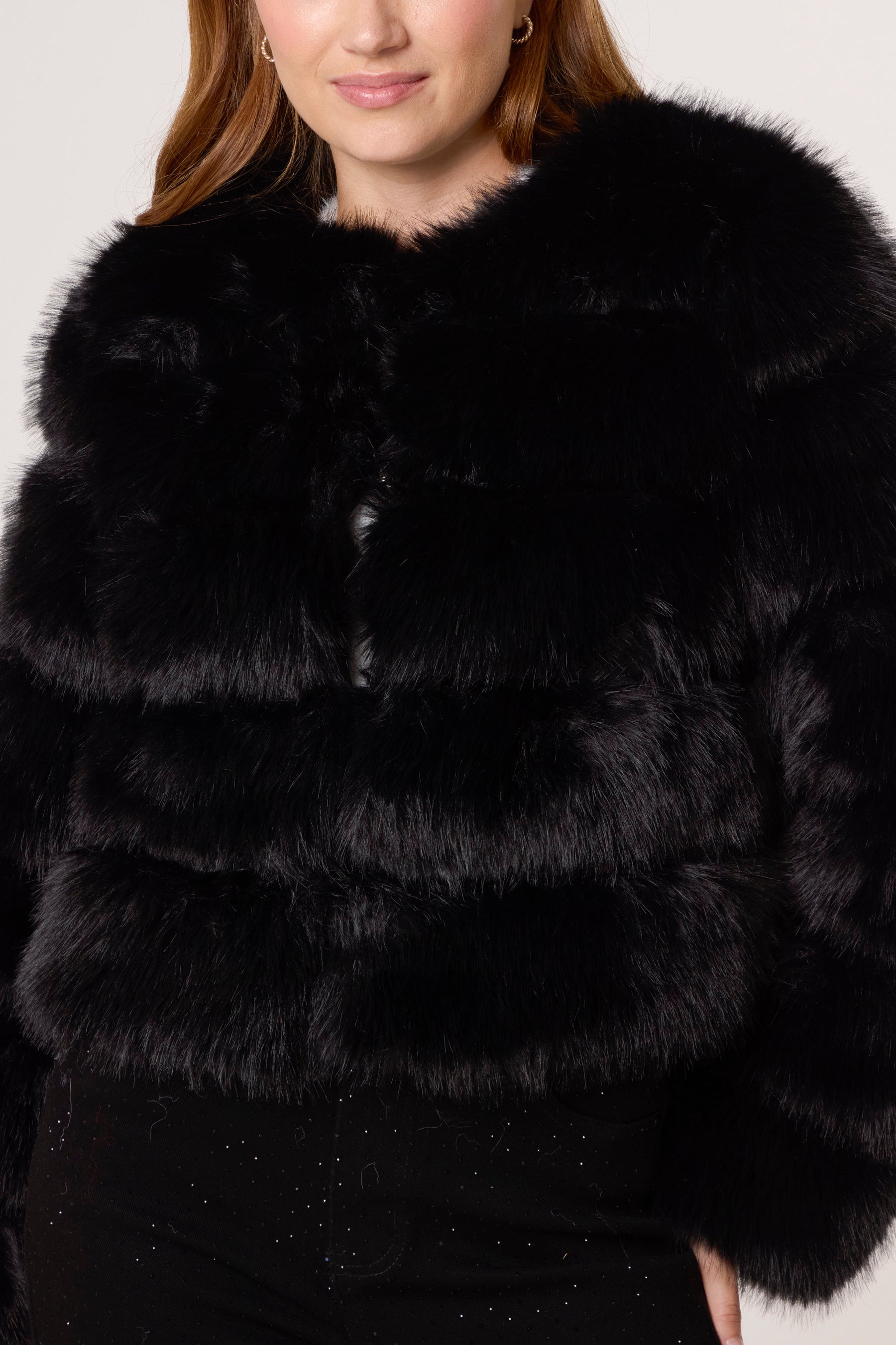Faux Fur Panelled Cropped Coat