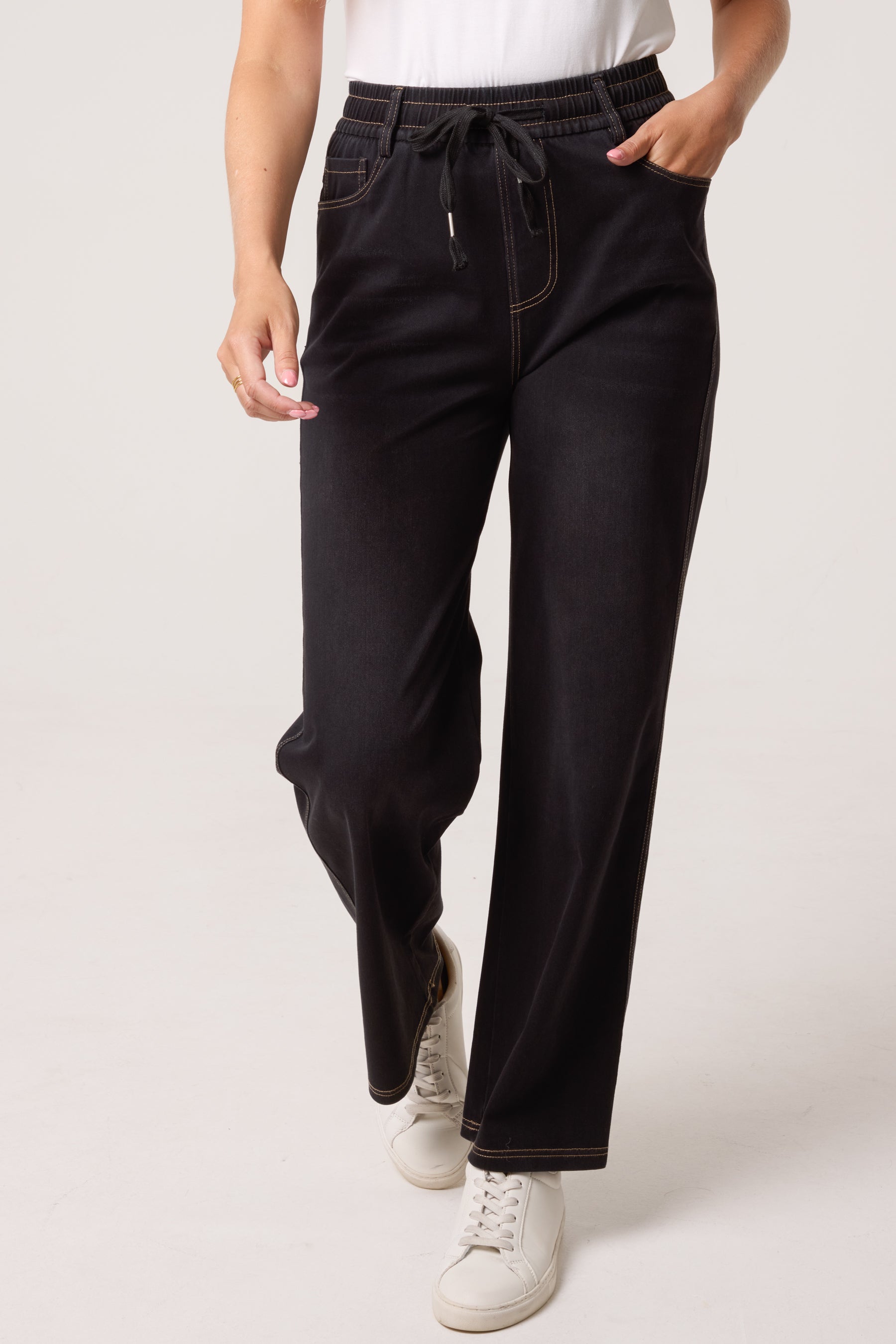 Heart Elastic String Wide Leg Jeans