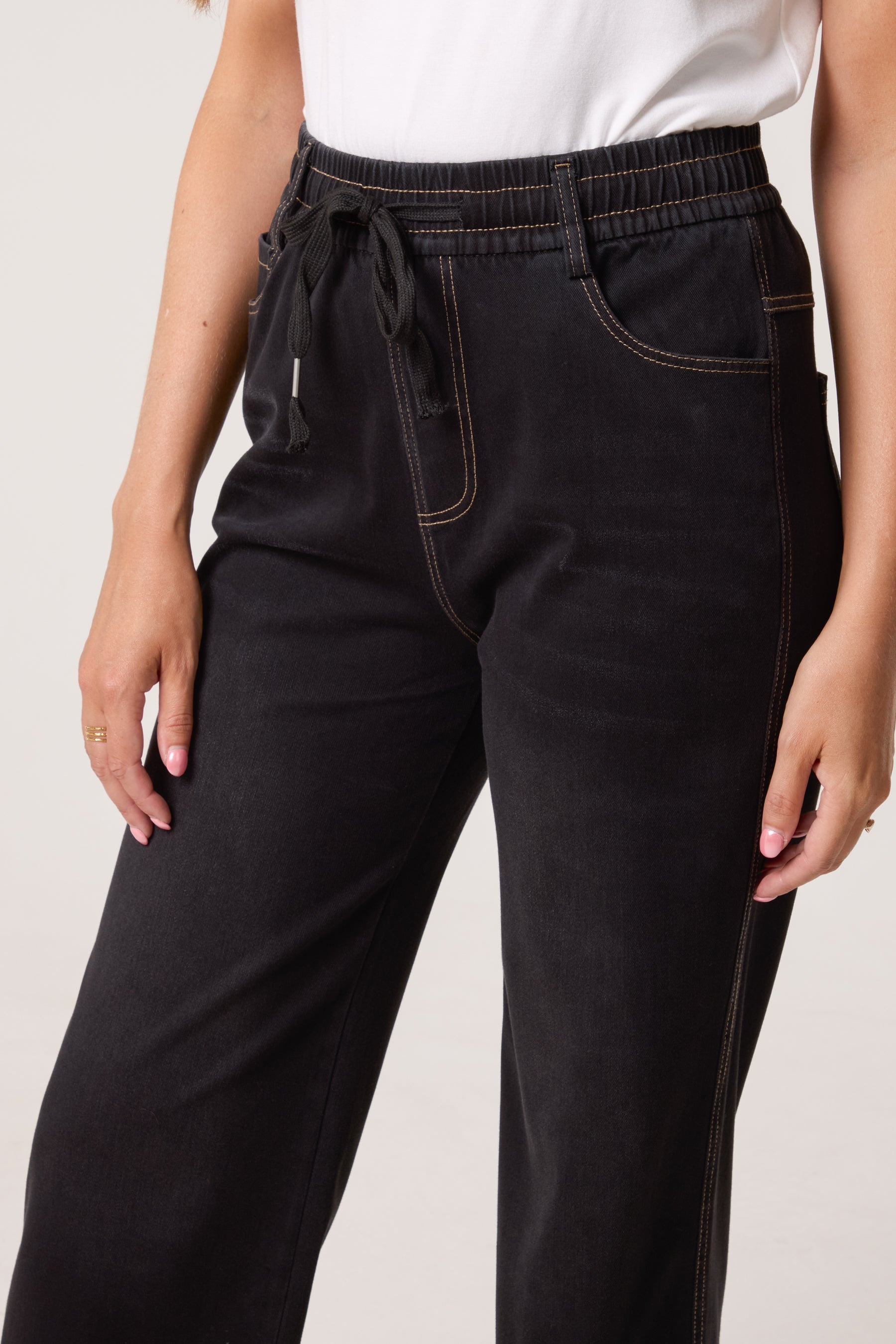 Heart Elastic String Wide Leg Jeans