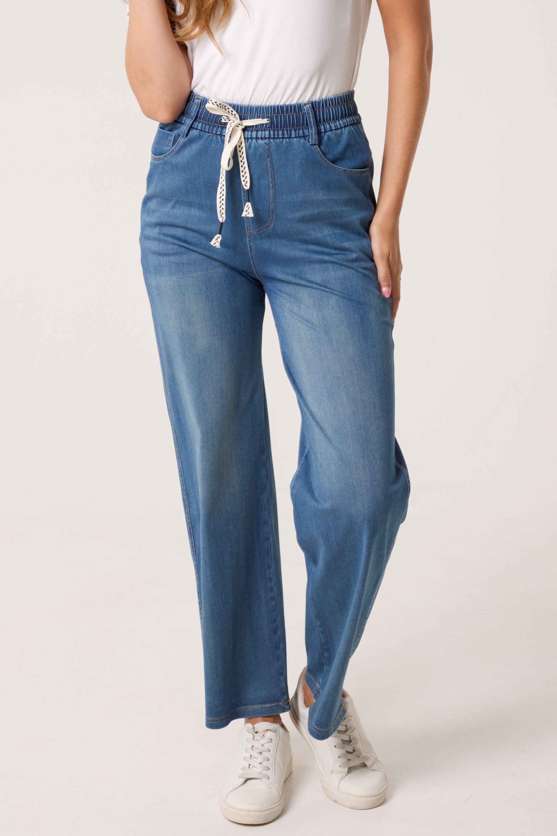 Heart Elastic String Wide Leg Jeans