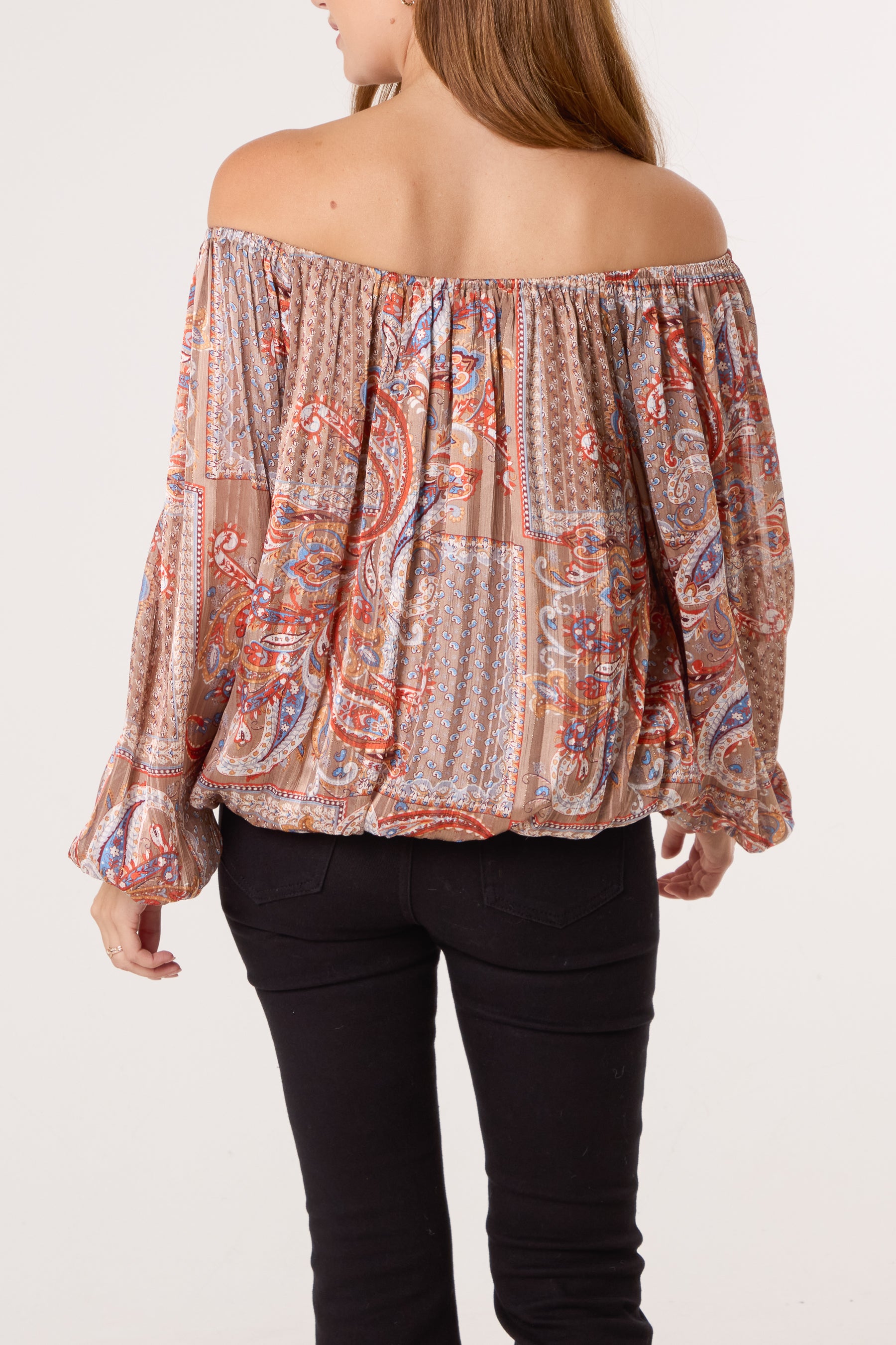 Paisley Print Bardot Puffball Blouse