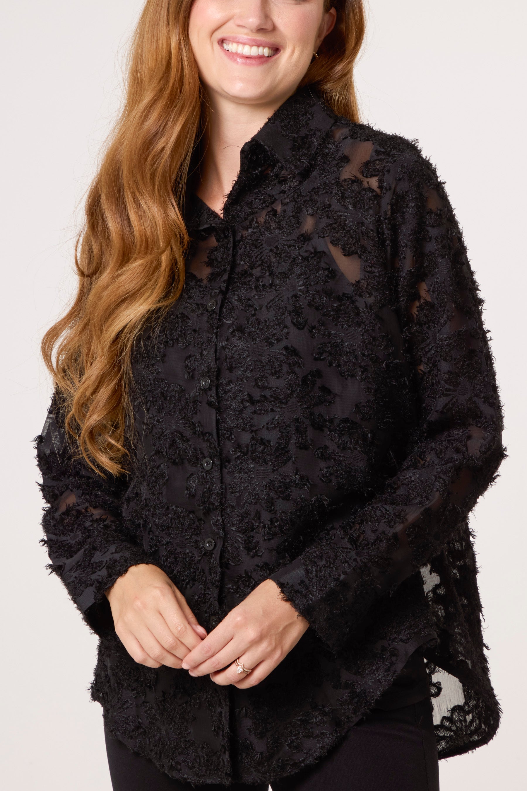 Knit Detail Mesh Shirt
