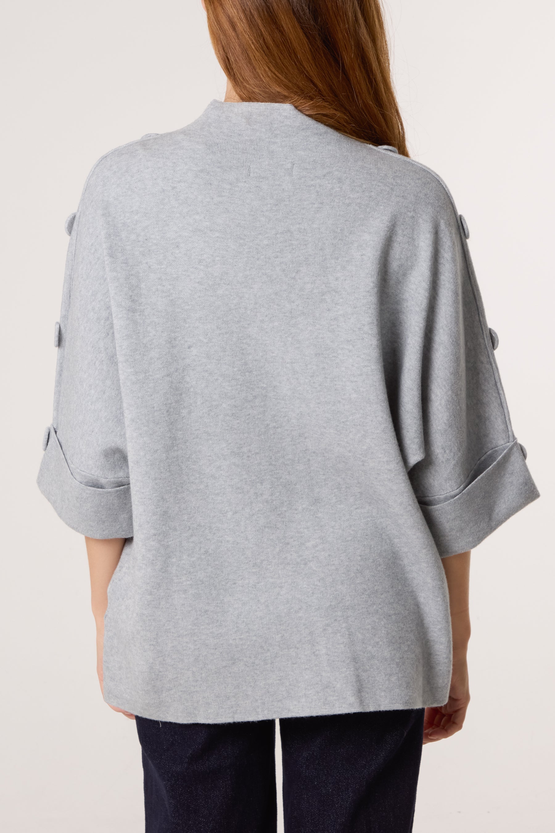 High Neck Fabric Button Sleeves Jumper