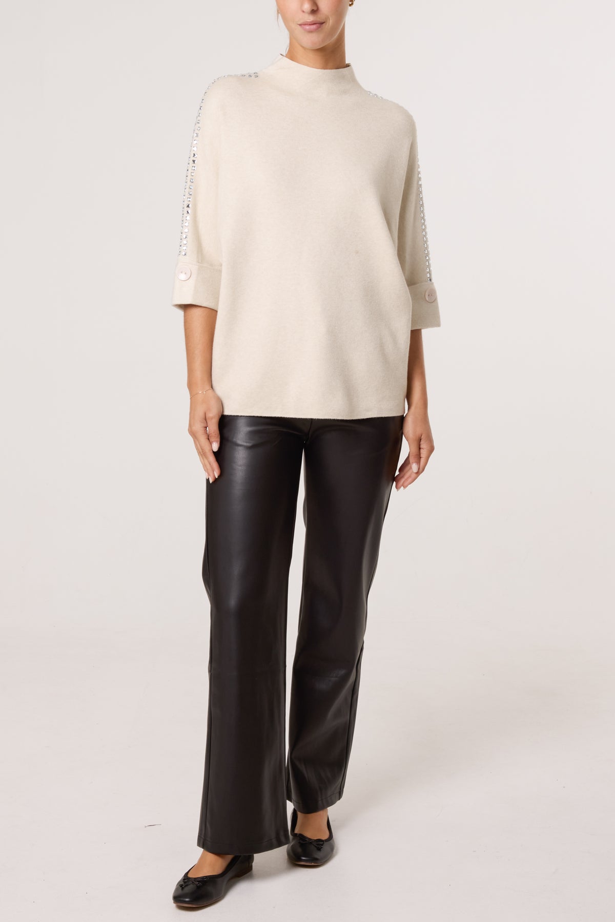 High Neck Boxy Rhinestone Jumper