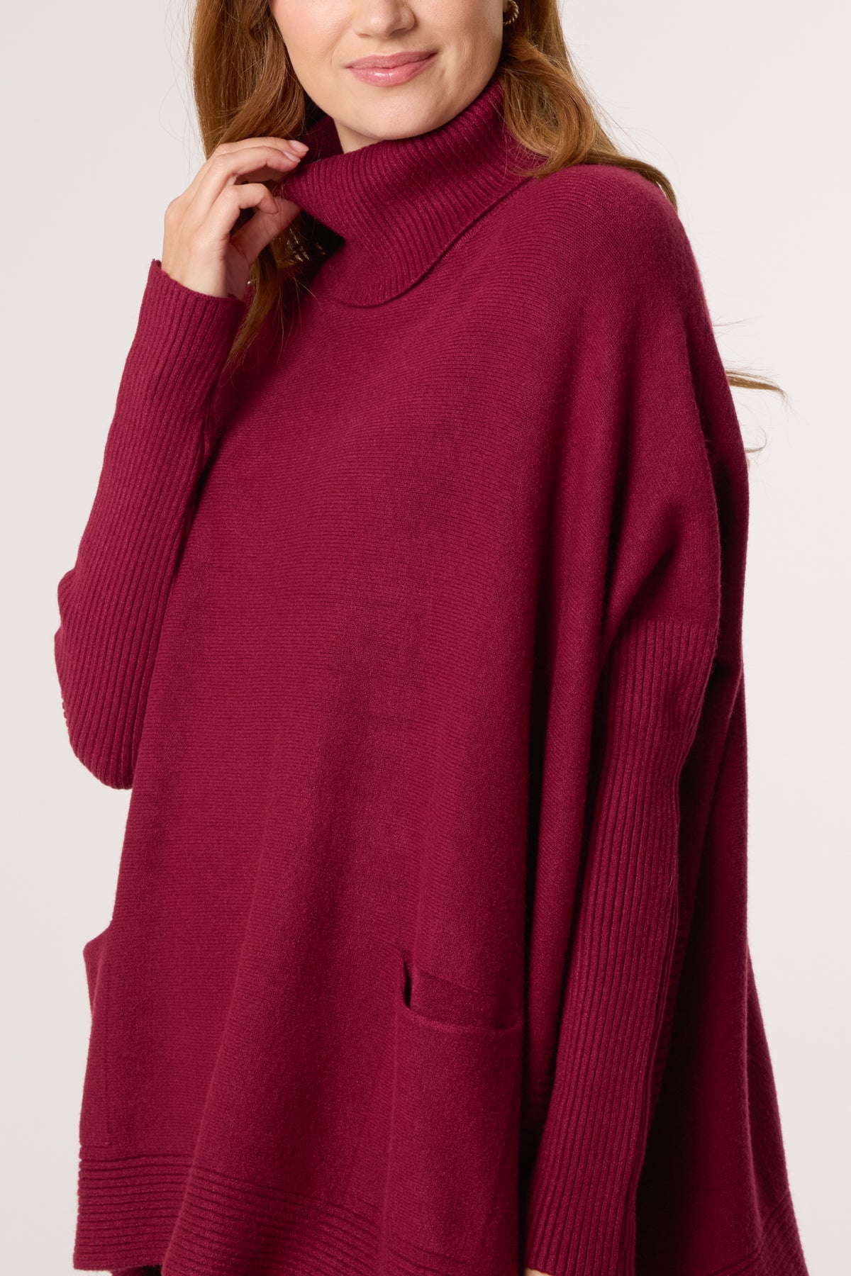 Side Buttons Roll Neck Knit Jumper