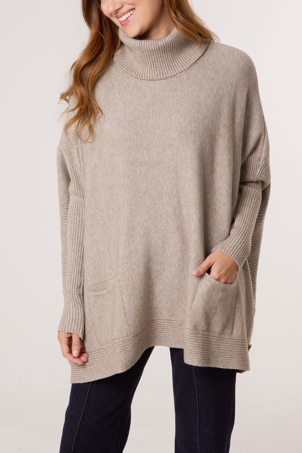 Side Buttons Roll Neck Knit Jumper