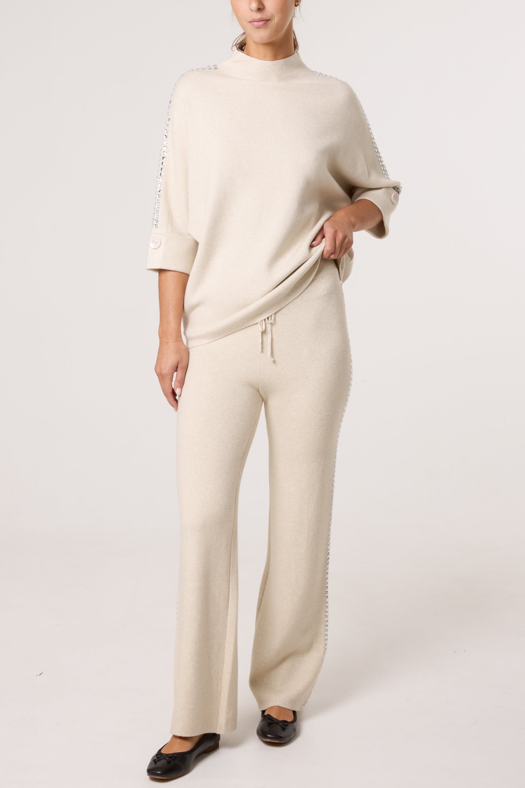 Rhinestone Side Knitted Trousers