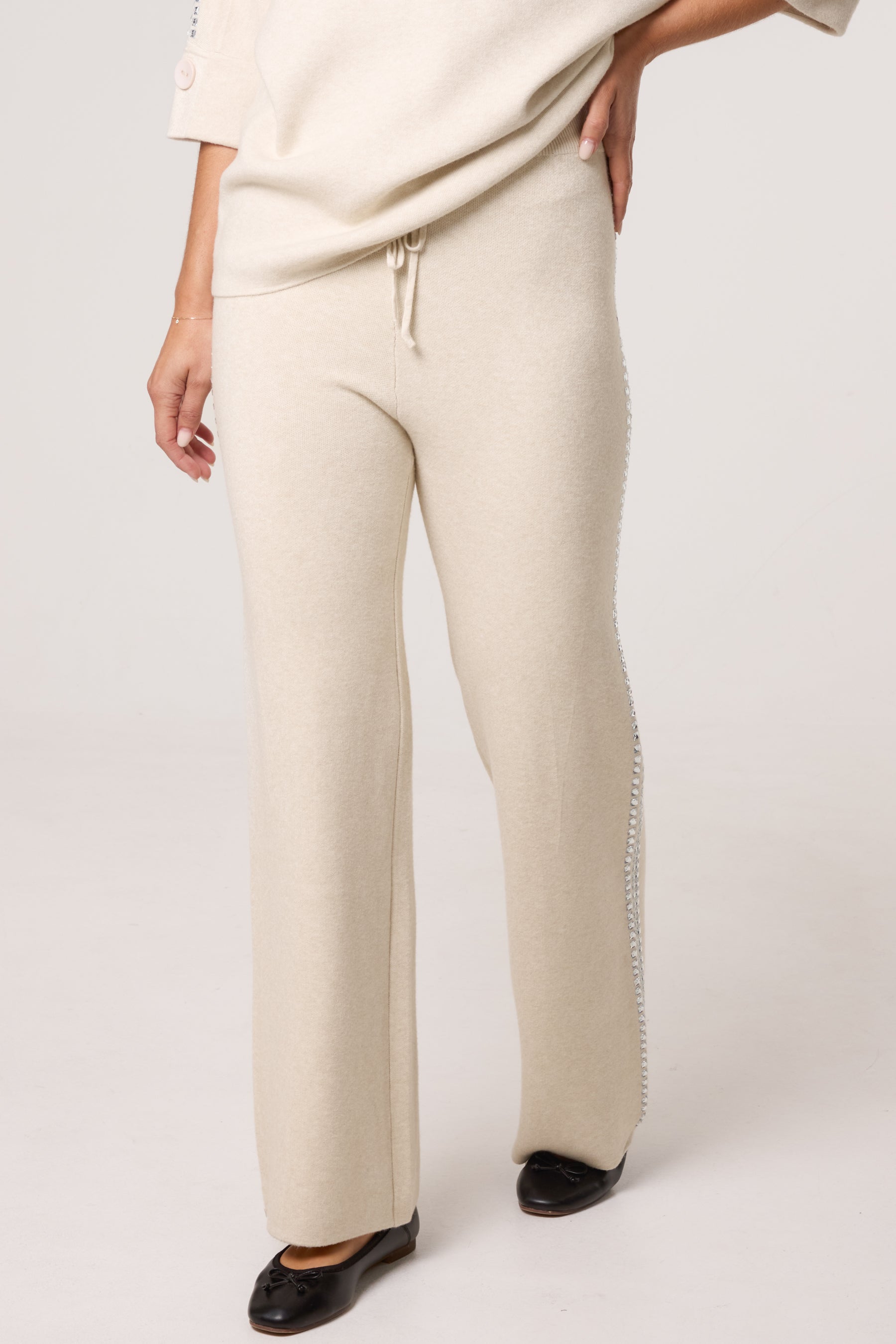 Rhinestone Side Knitted Trousers