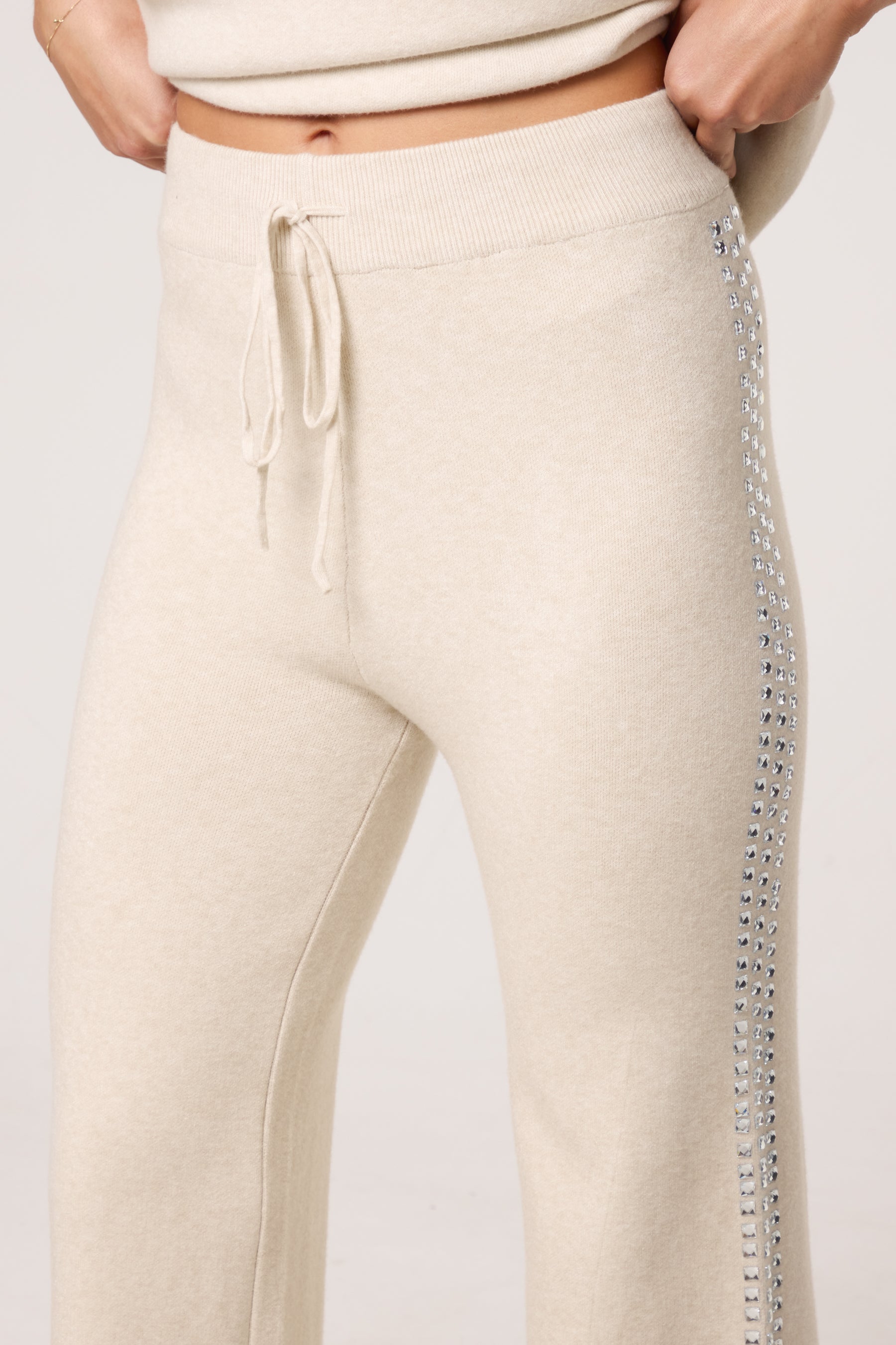 Rhinestone Side Knitted Trousers