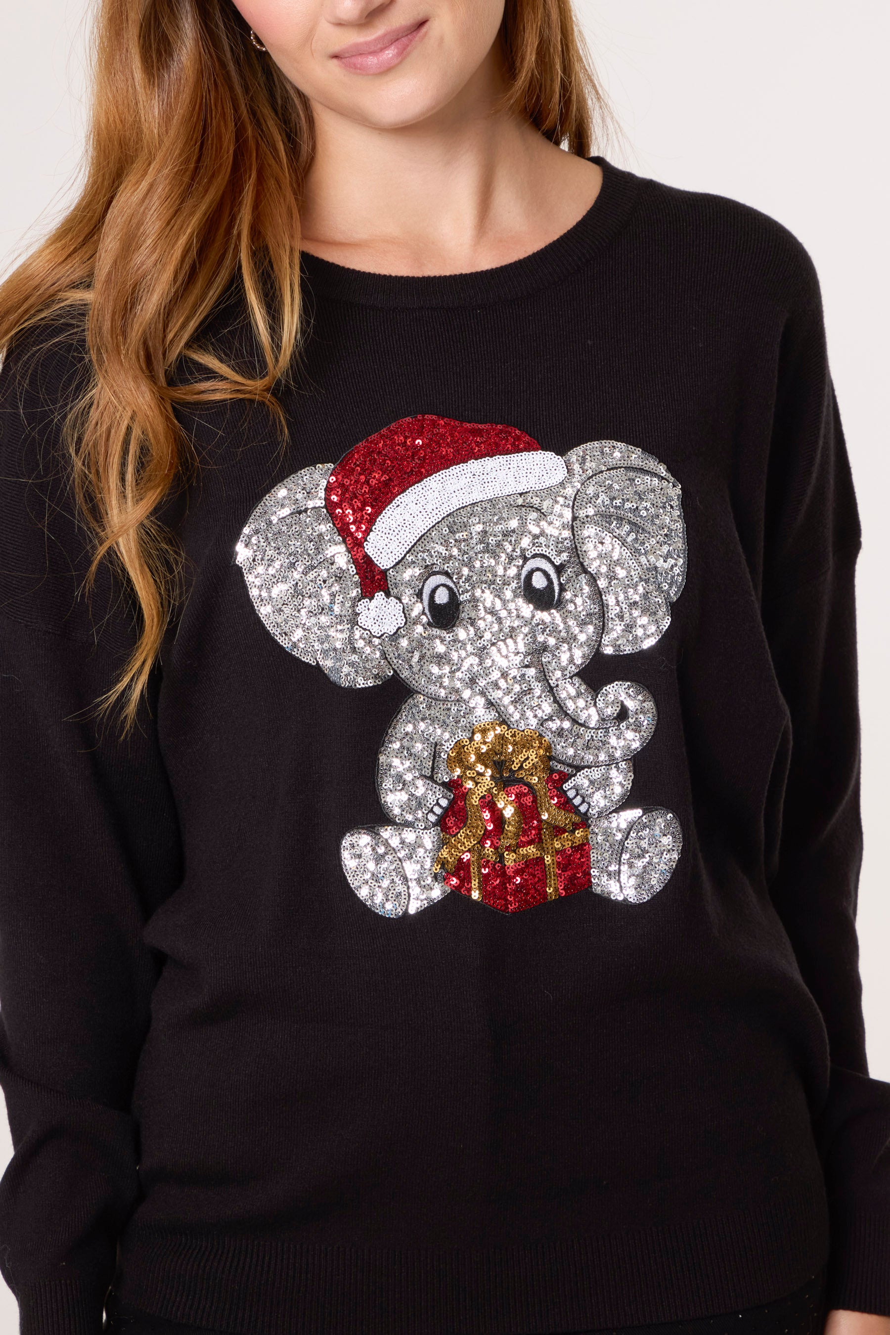 Sequin Festive Elephant Jumper