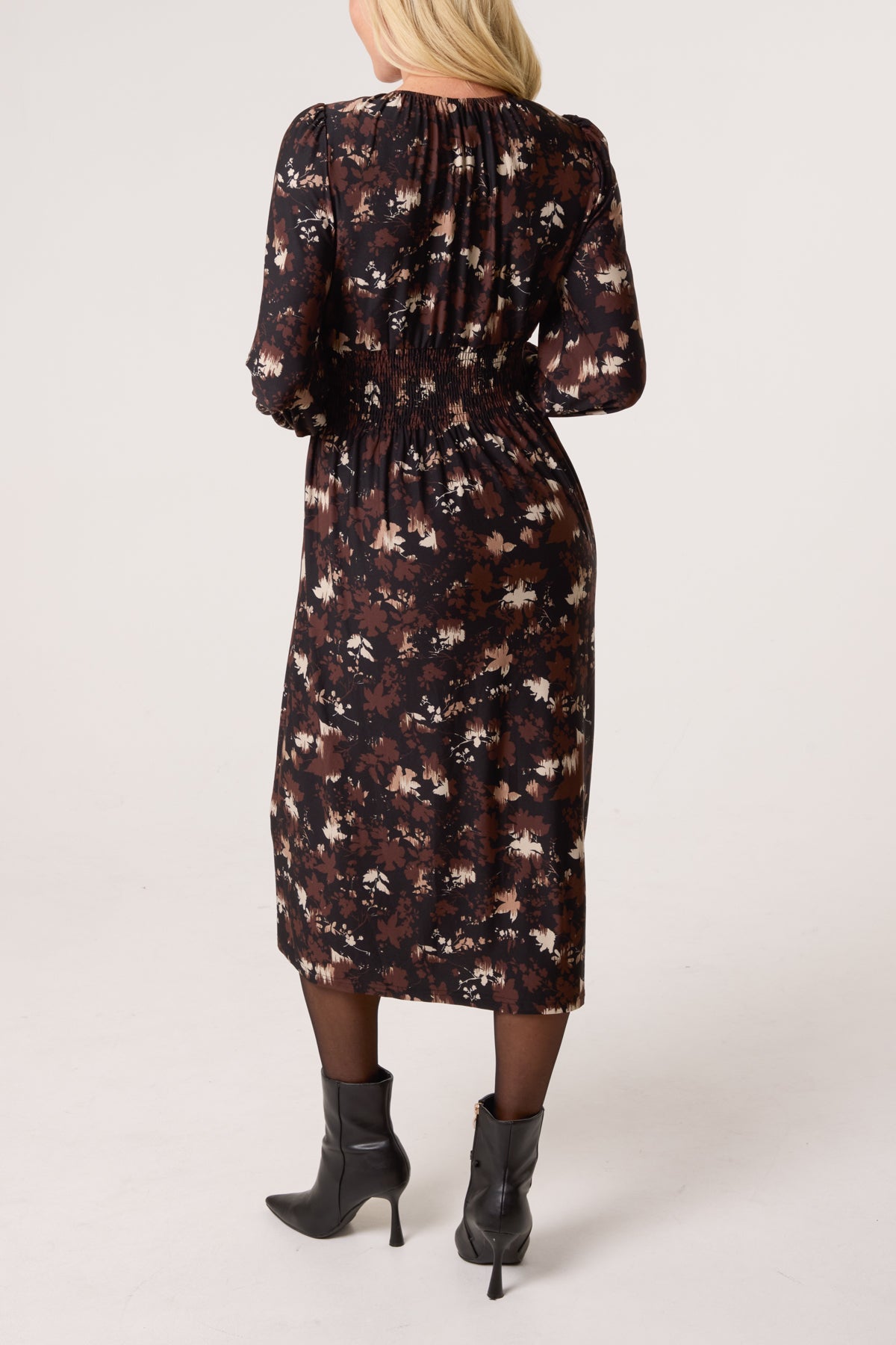 Autumnal Leaf Print Button Front Stretch Dress