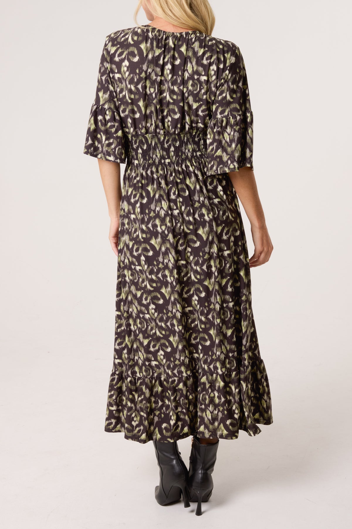 Abstract Animal Print Shirred Stretch Dress