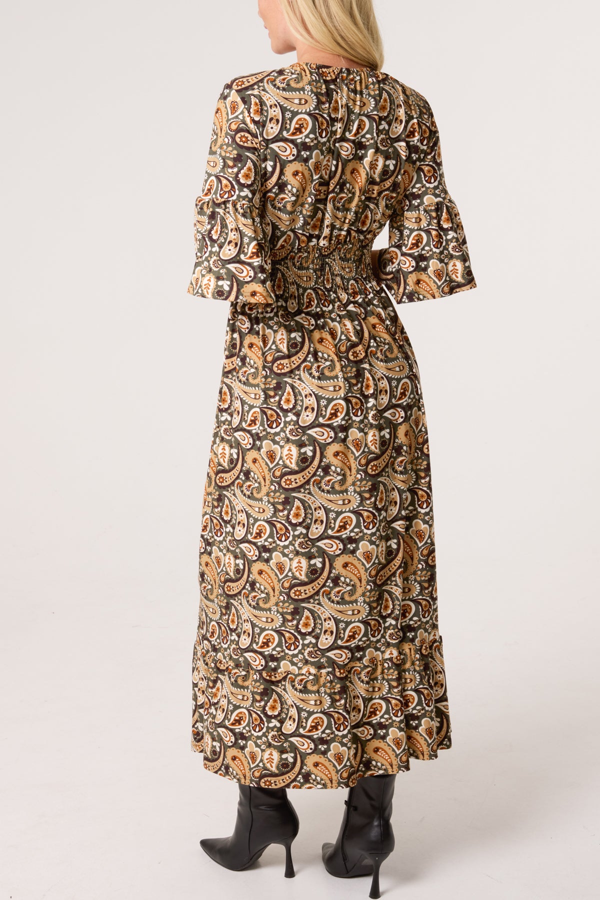Boho Paisley Print V-Neck Stretch Dress
