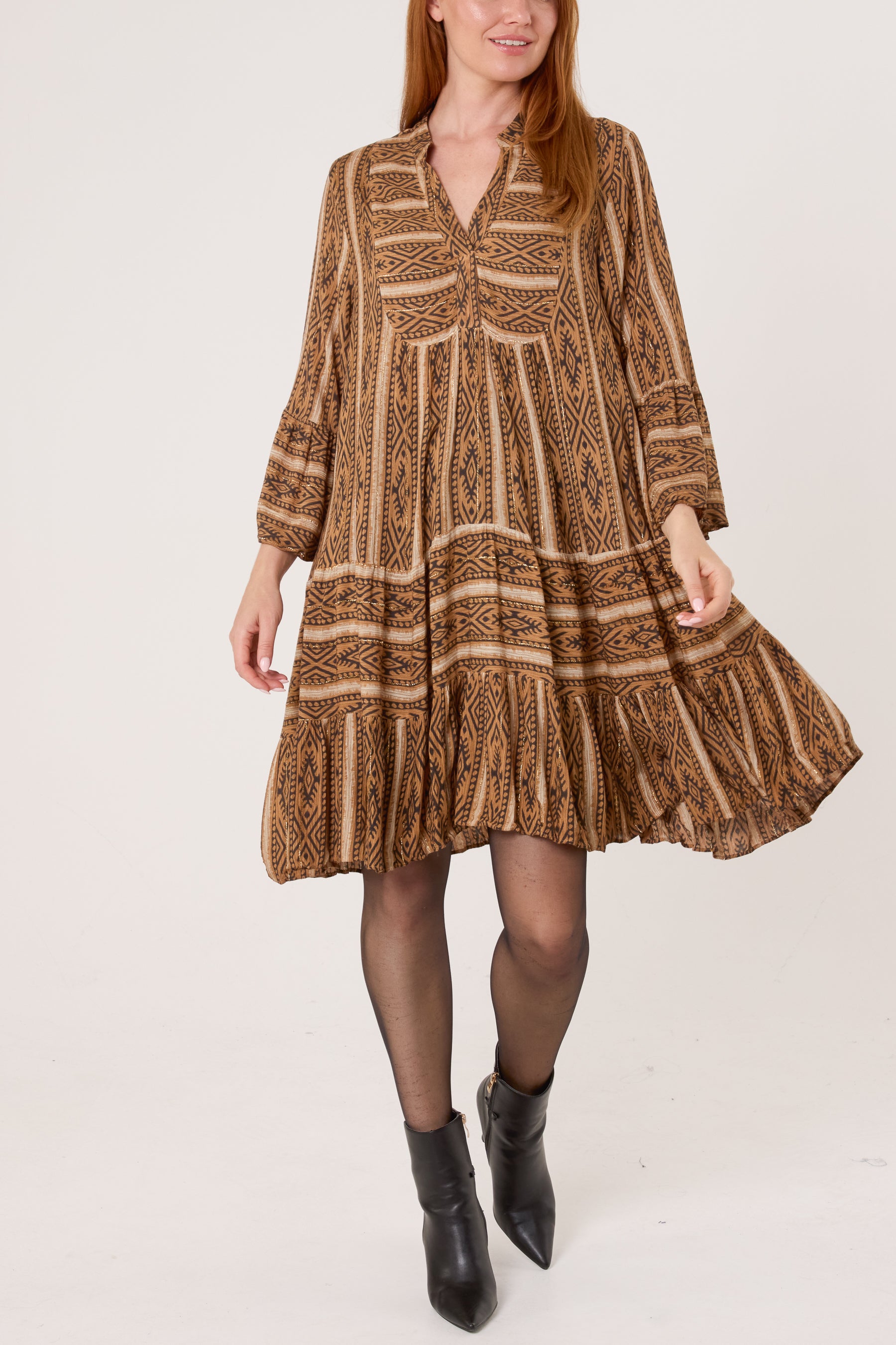 Metallic Aztec Tunic Mini Dress