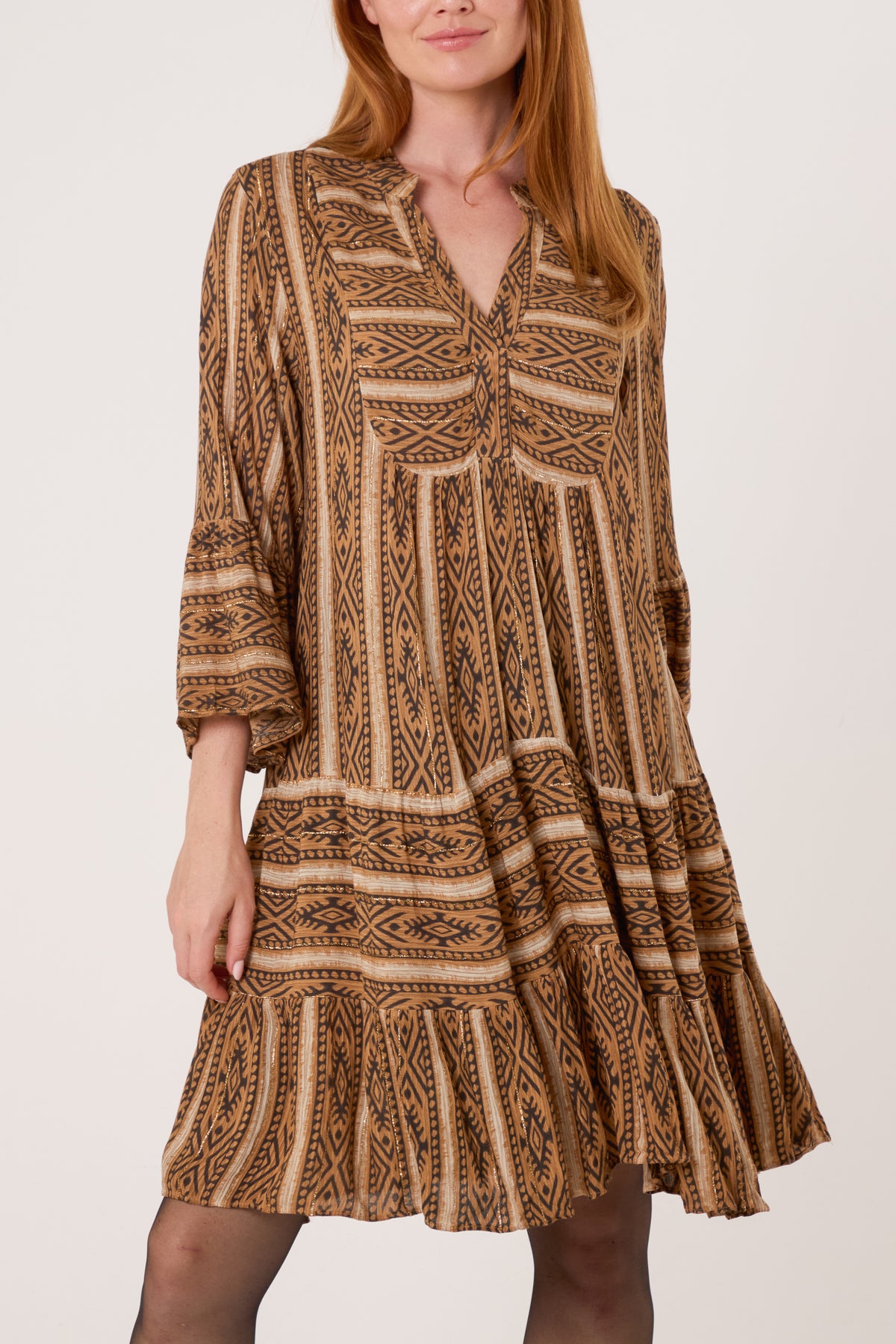 Metallic Aztec Tunic Mini Dress