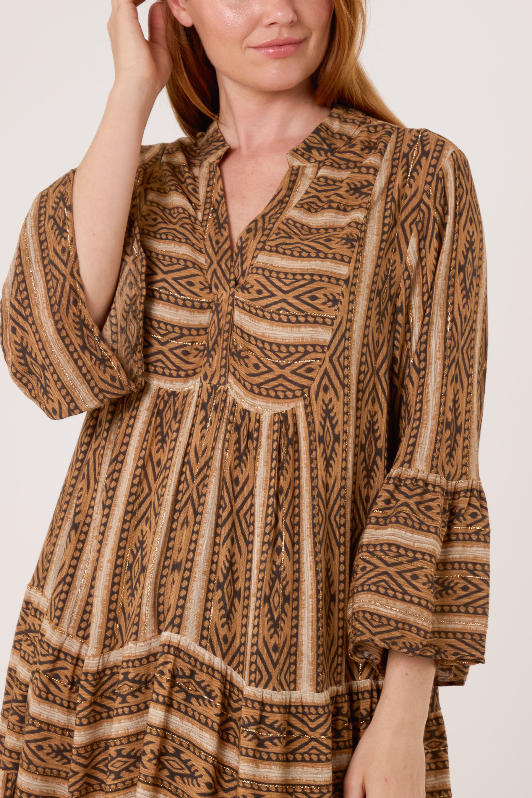 Metallic Aztec Tunic Mini Dress