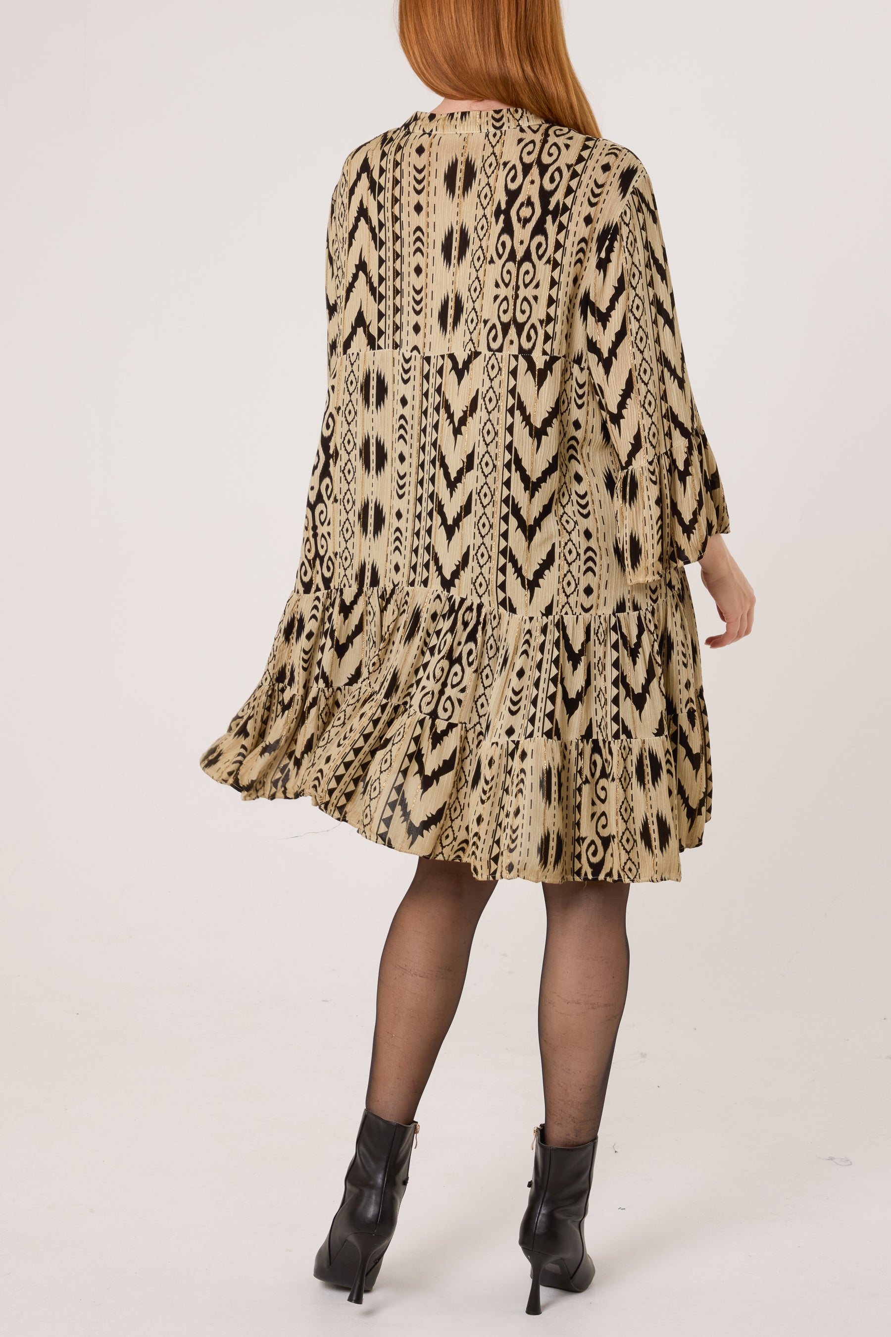 Metallic Aztec Tunic Mini Smock Dress