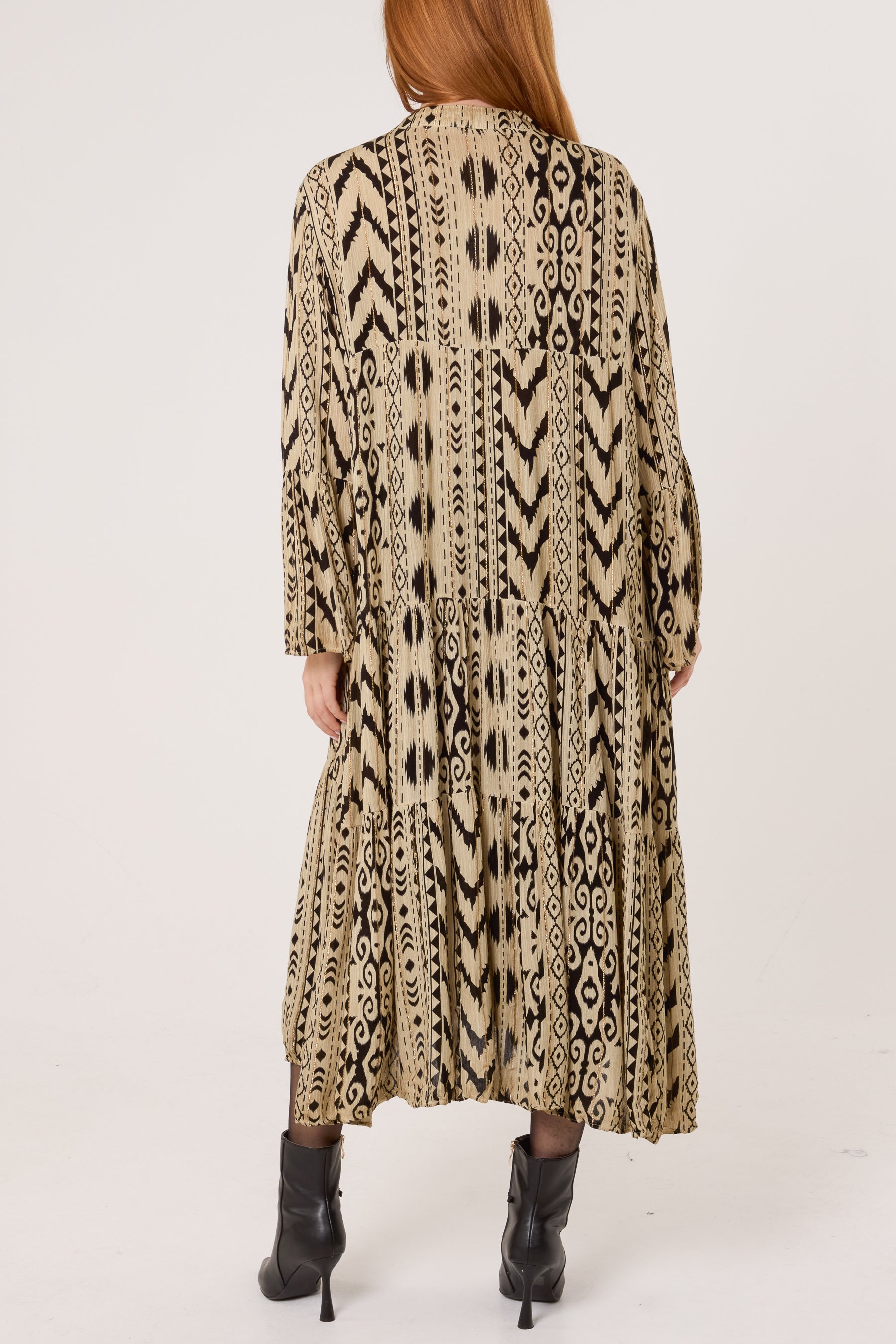 Metallic Aztec Tiered Tunic Dress
