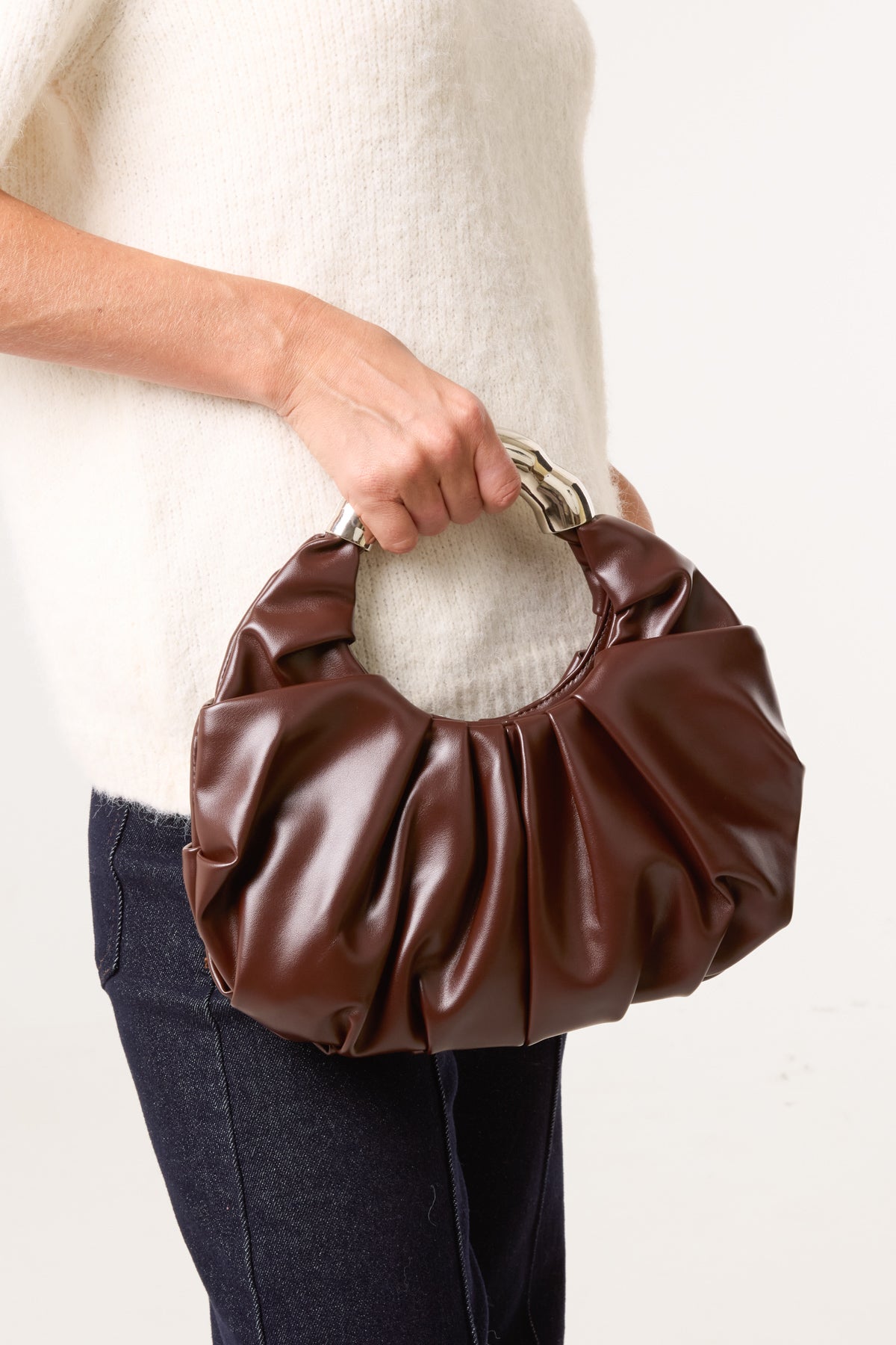 Ruched Metal Handle Handbag