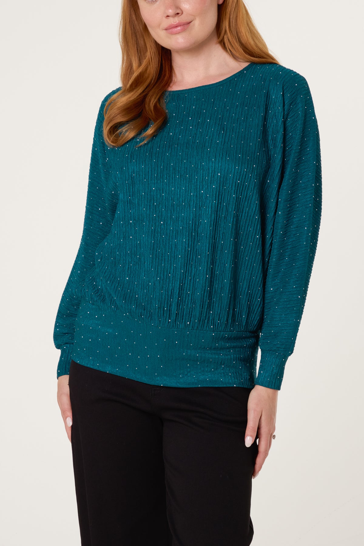 Rhinestone Batwing Top