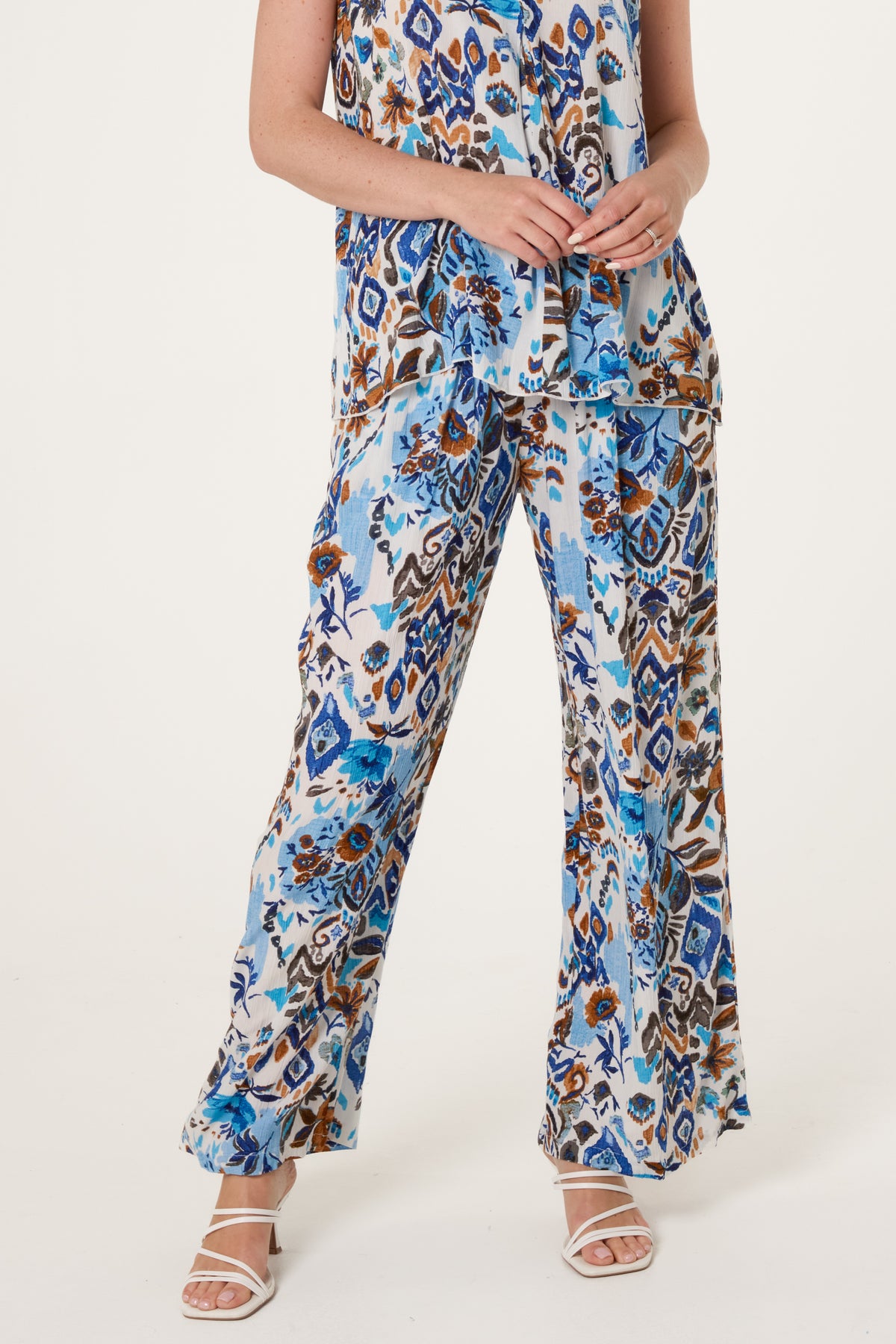 Abstract Floral Crinkle Rayon Trousers