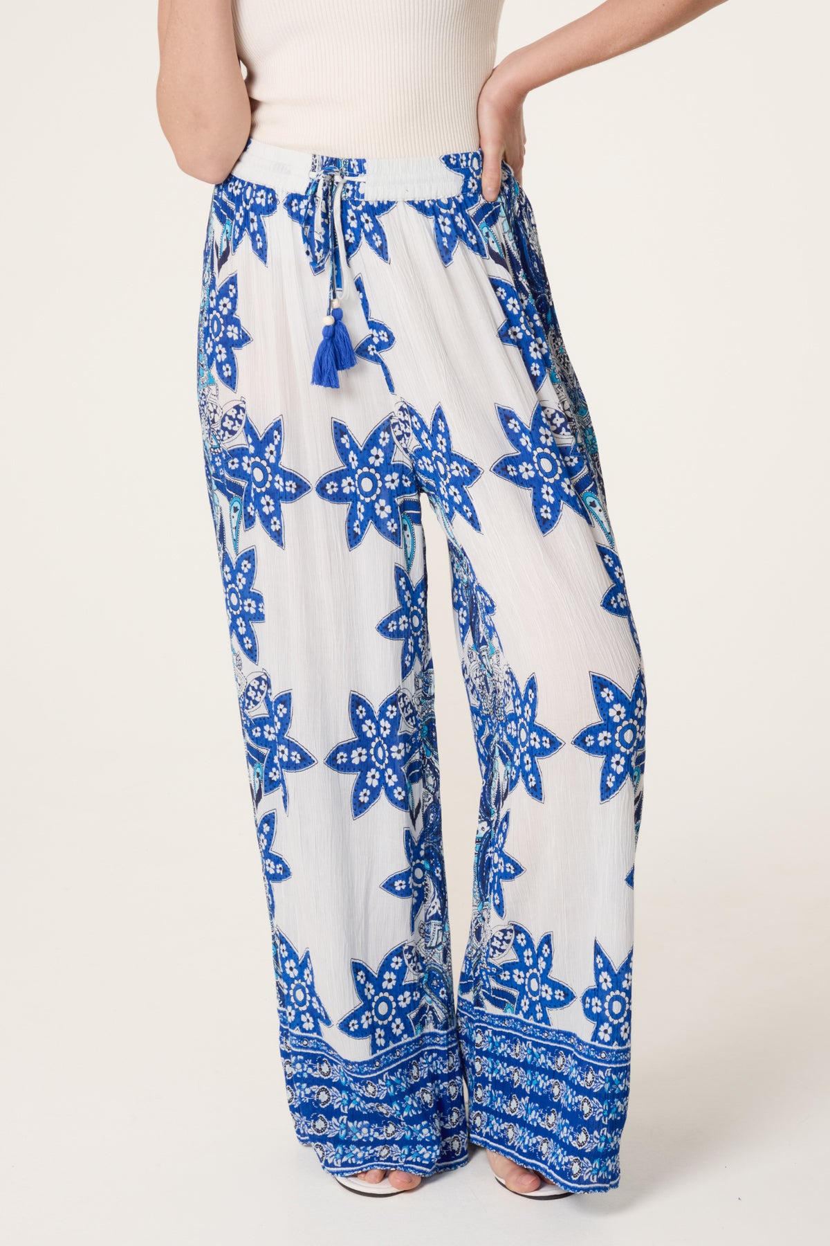Wide Leg Border Print Trousers