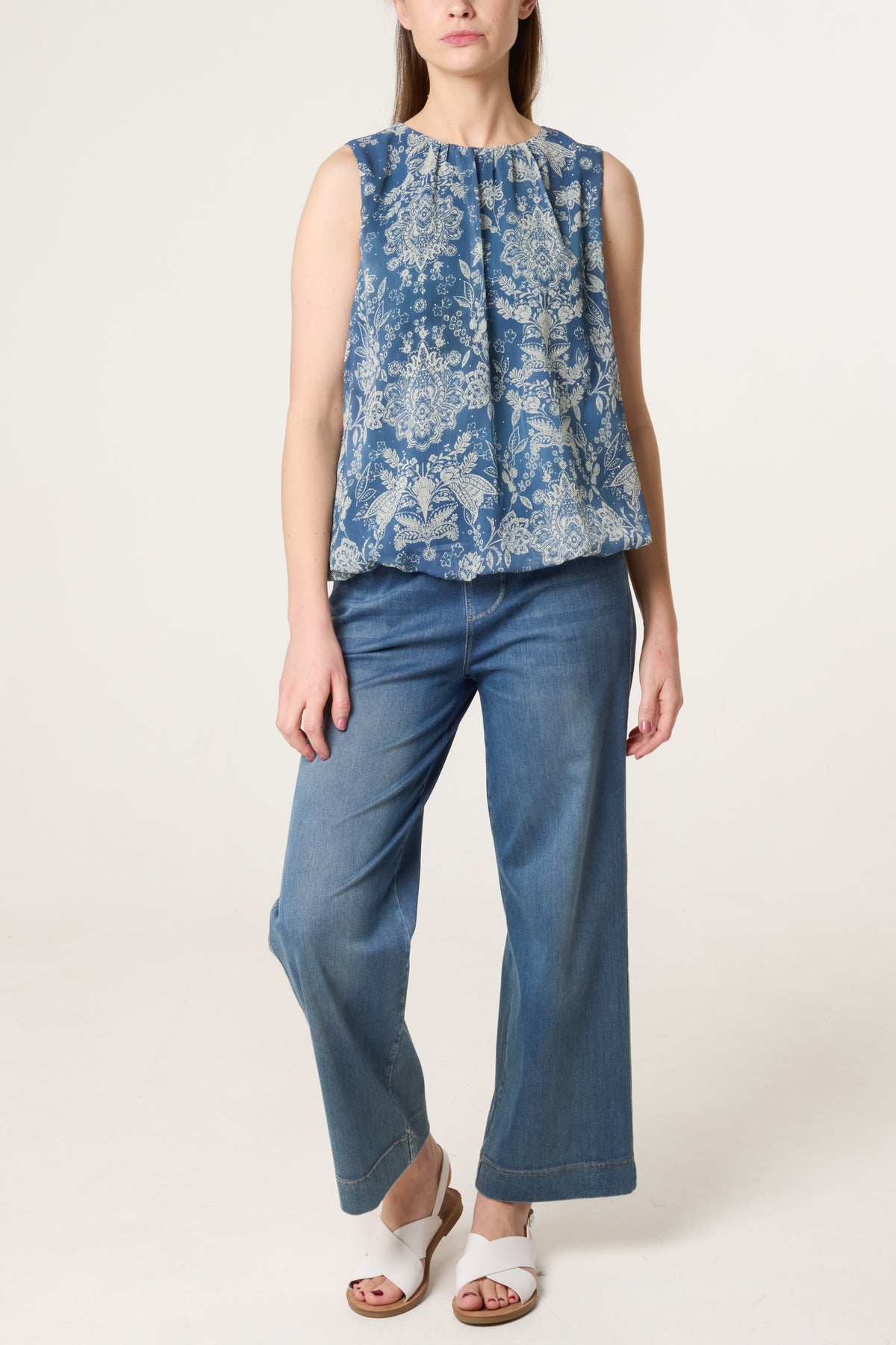 Vintage Floral Puffball Sleeveless Blouse