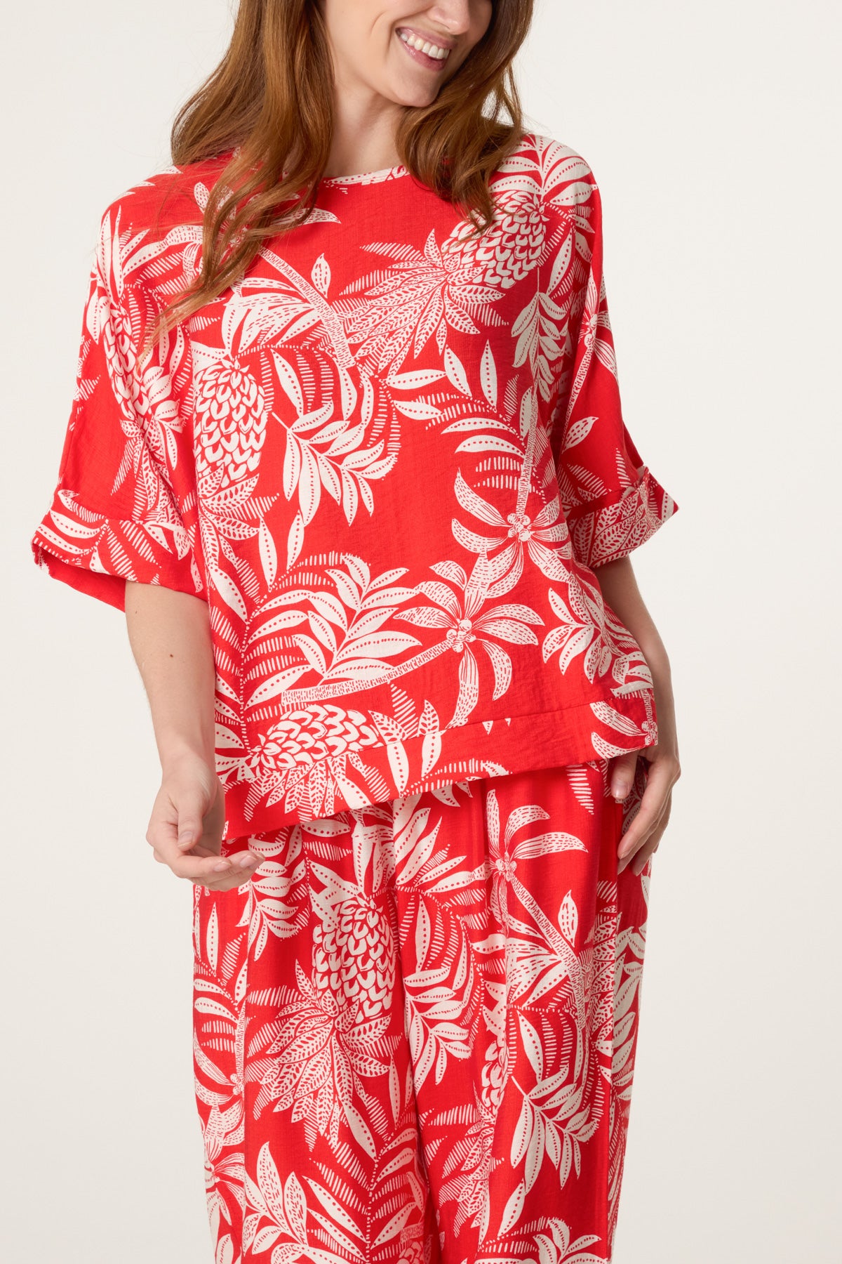 Pineapple Leaf Print Boxy Top