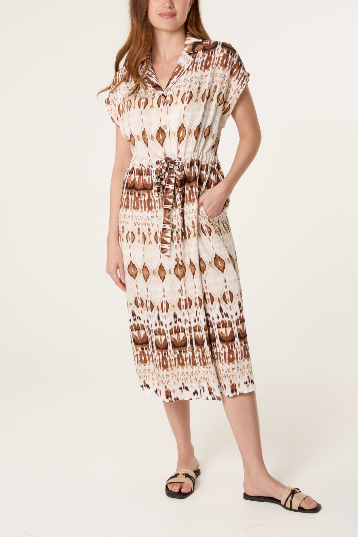 Aztec Drawstring Shirt Dress
