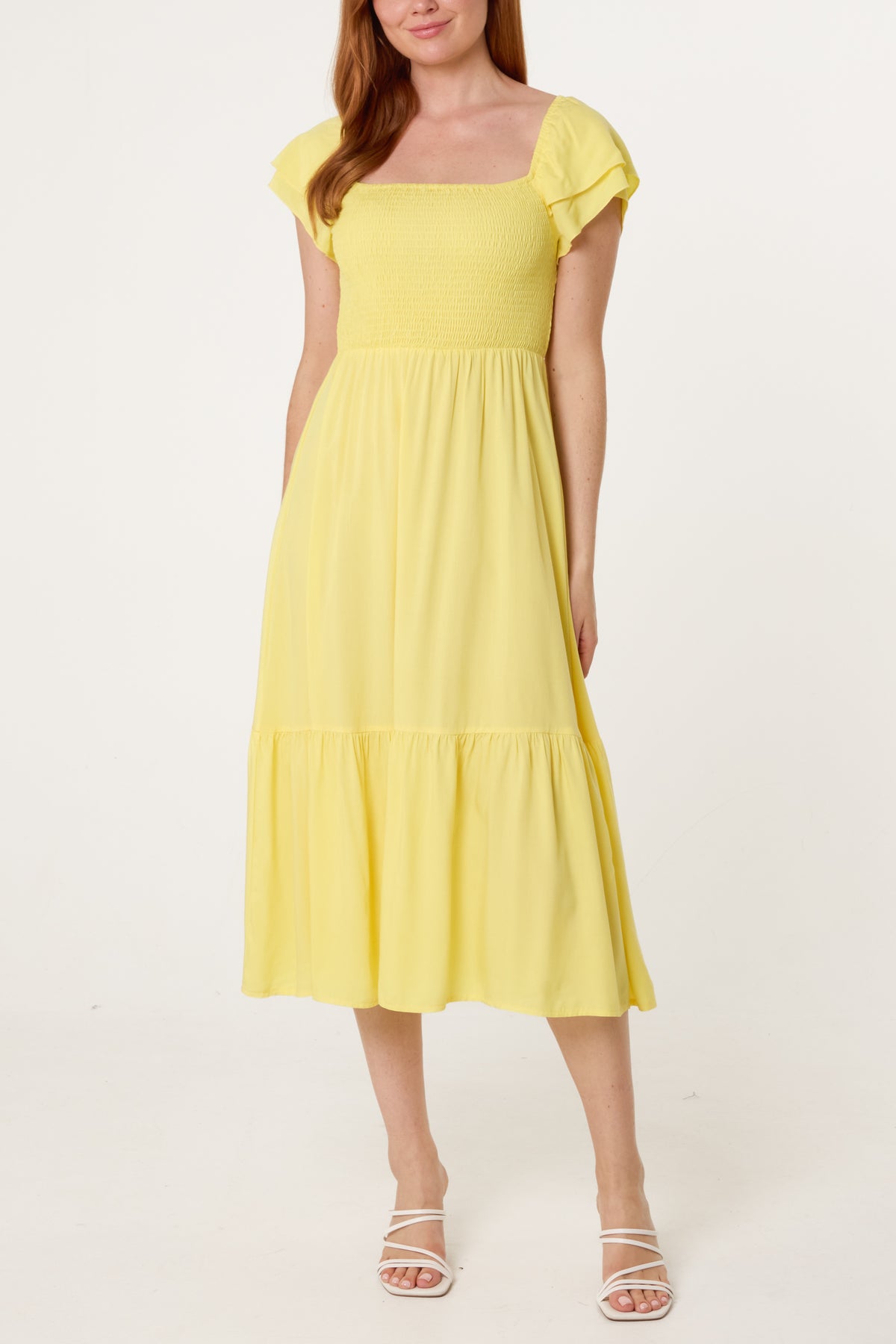 Shirred Bust Smock Midi Dress