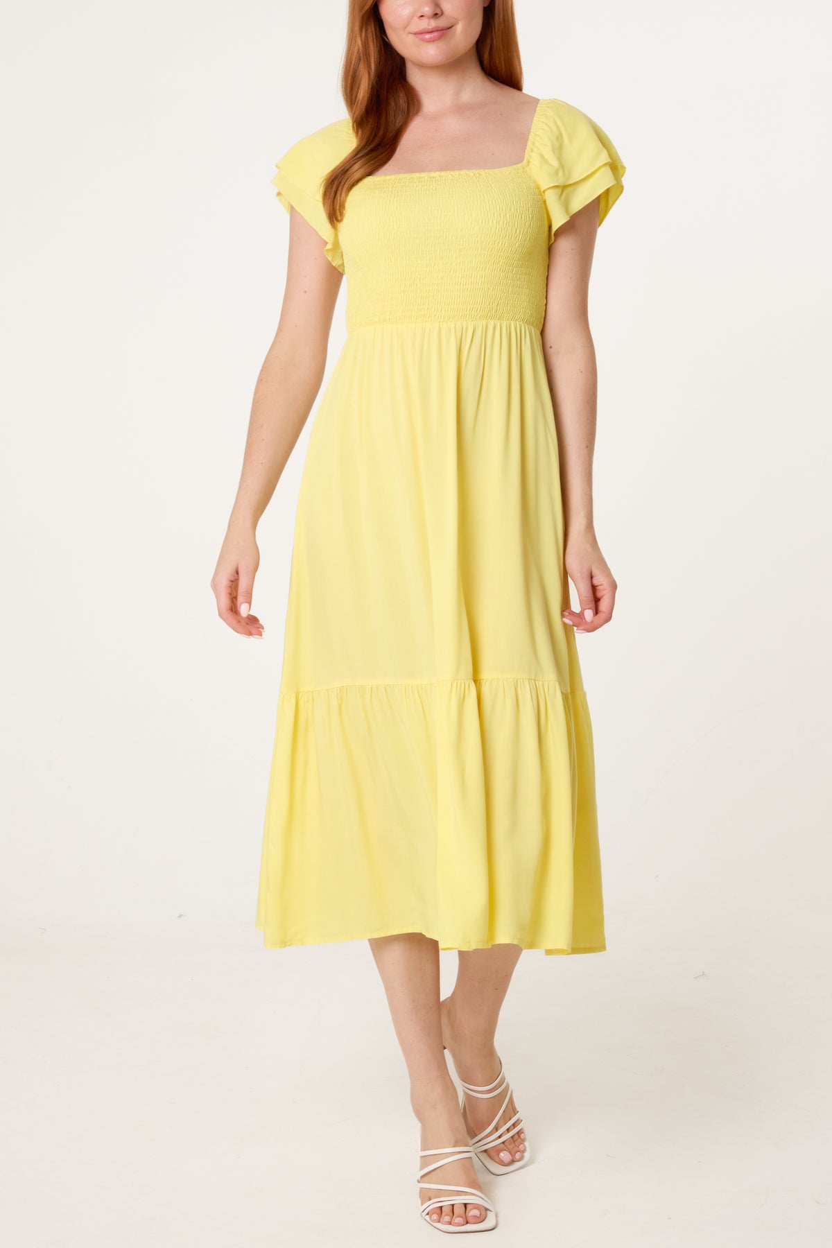 Shirred Bust Smock Midi Dress