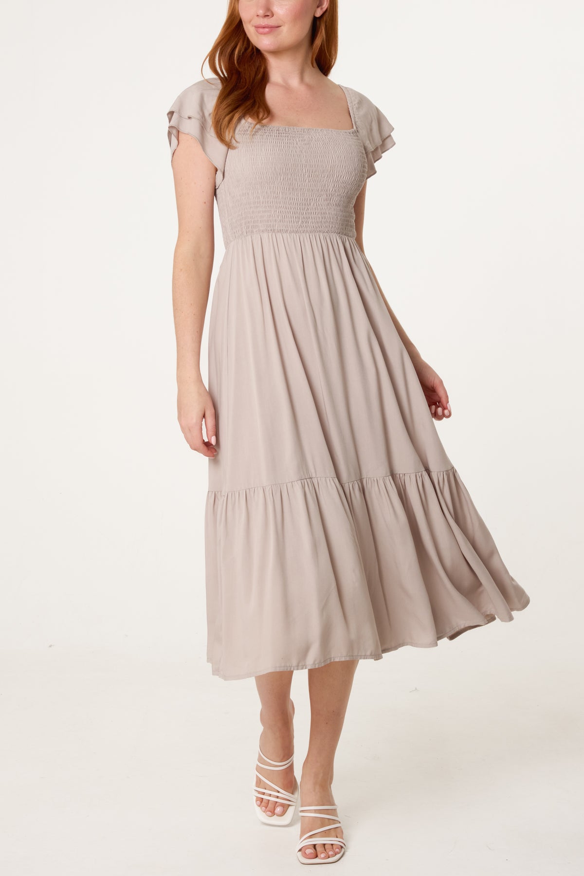 Shirred Bust Smock Midi Dress