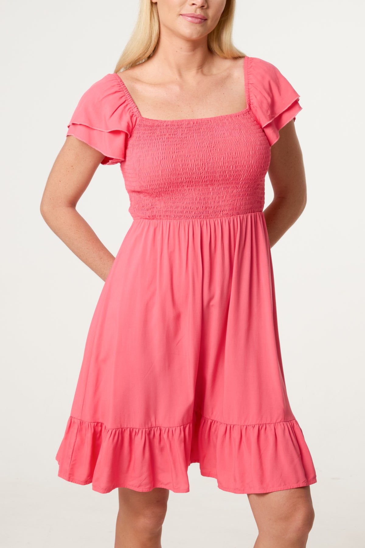 Shirred Bust Smock Mini Dress