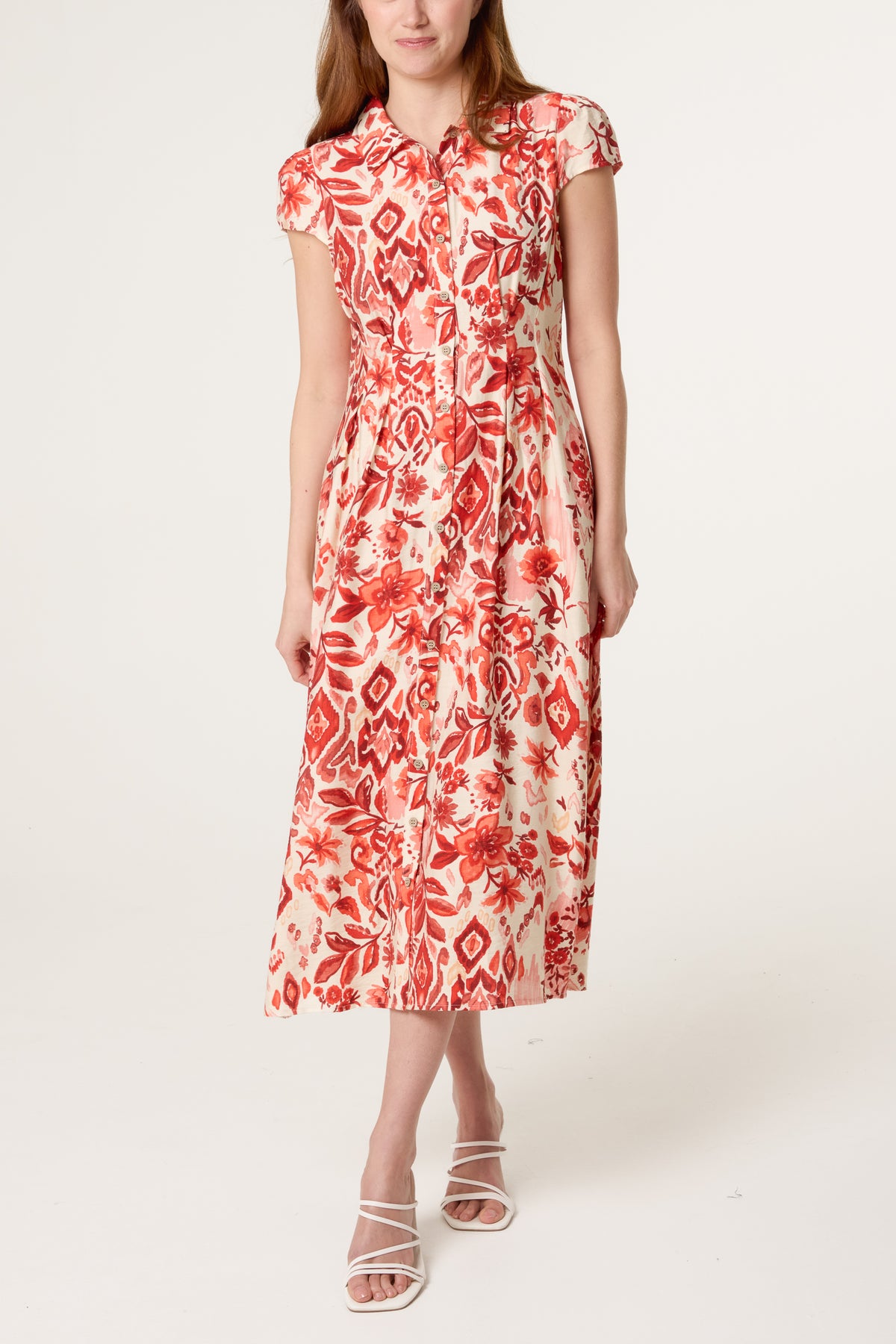 Abstract Floral Button Shirt Dress