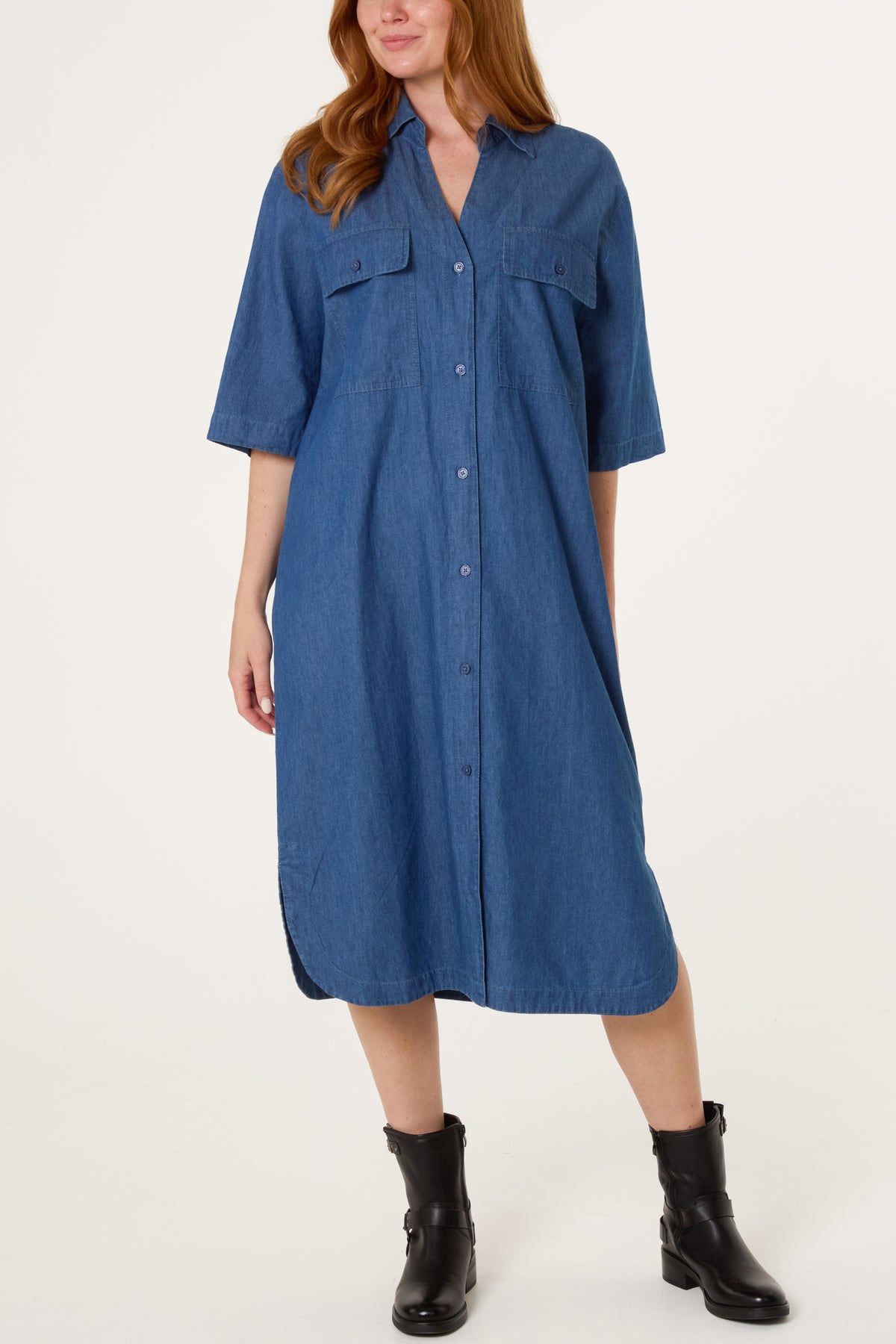 Button Front Shirt Midi Dress